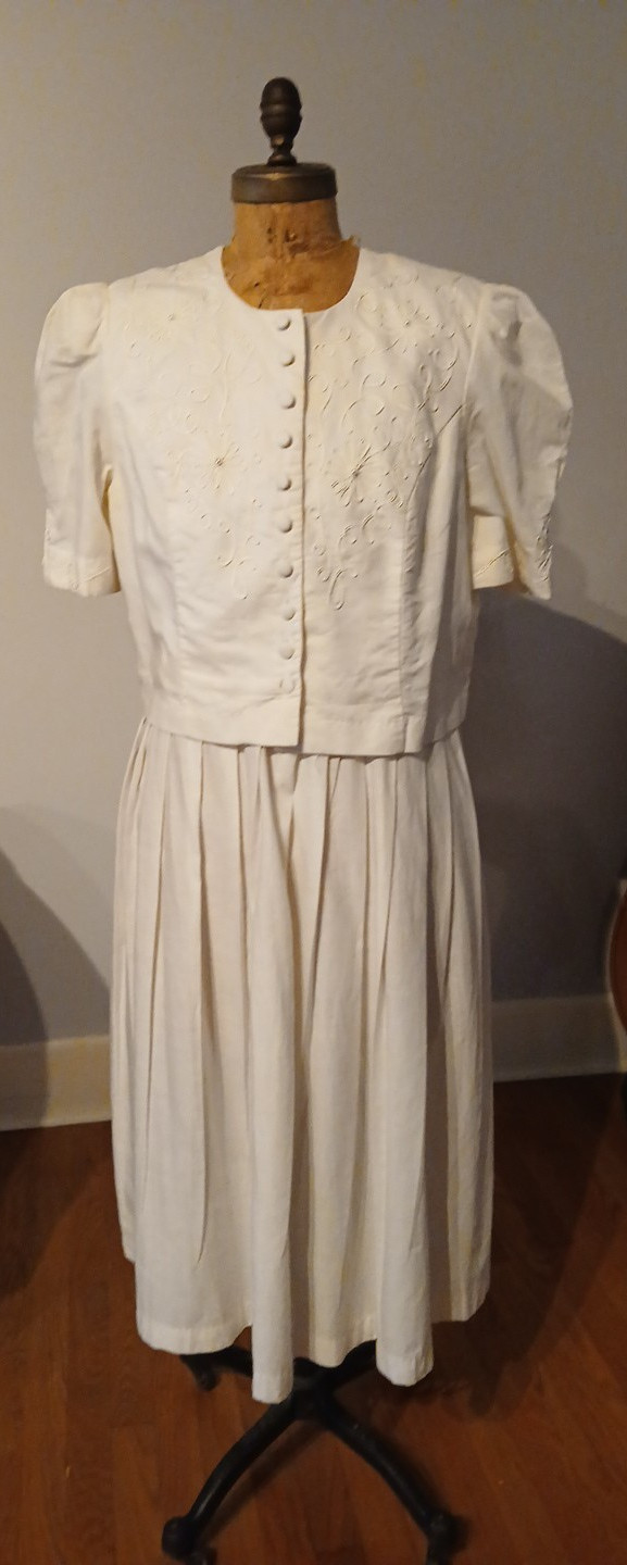 1992 Kathie Lee-Plaza South White 1 Piece 'Jacket’ Dress SZ-16W Padded Shoulders