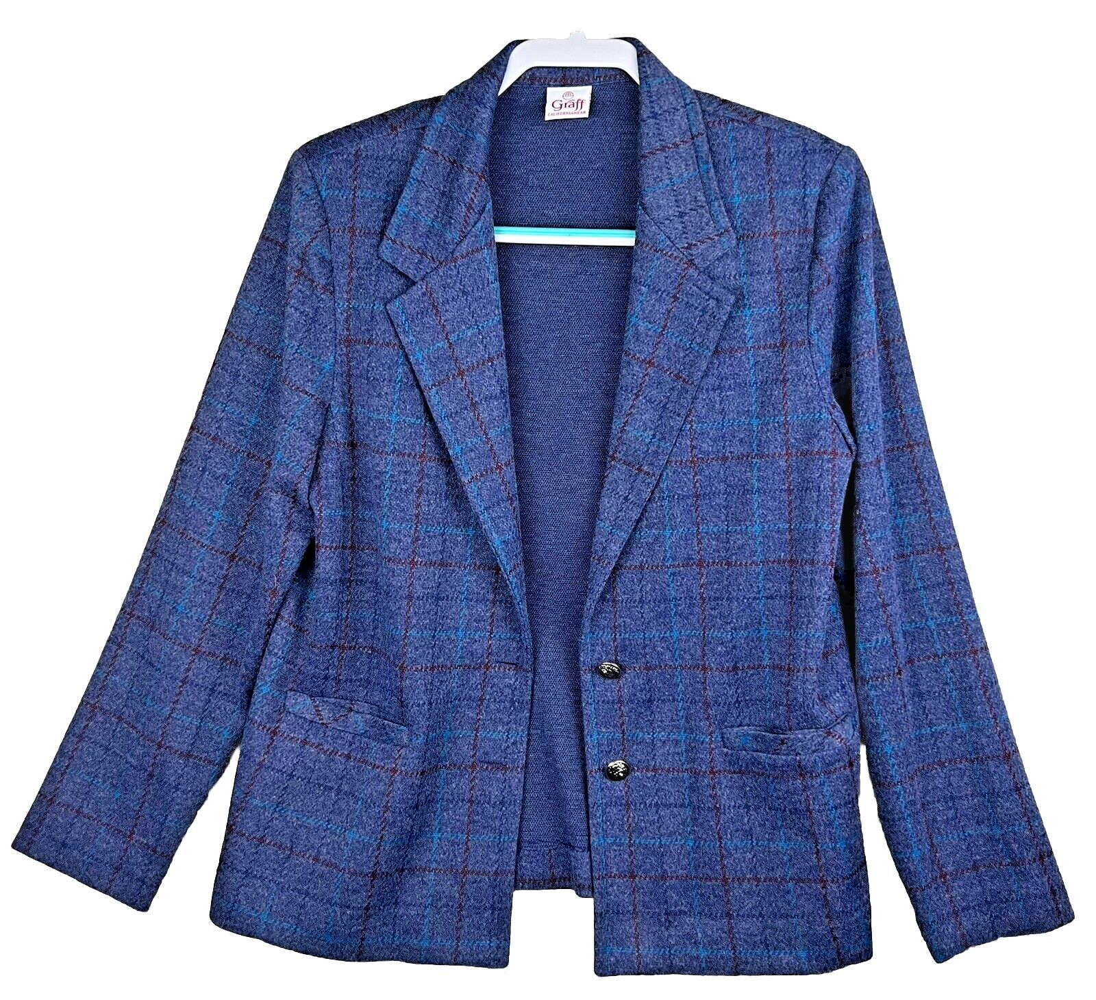 VTG Graff Californiawear Blue Plaid Blazer Med. See Measurements Academia Preppy