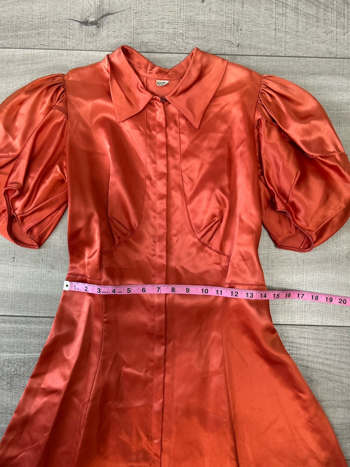 Vintage 1930’s Burnt Orange Satin Puff Sleeves Maxi Dress Dramatic XS/S