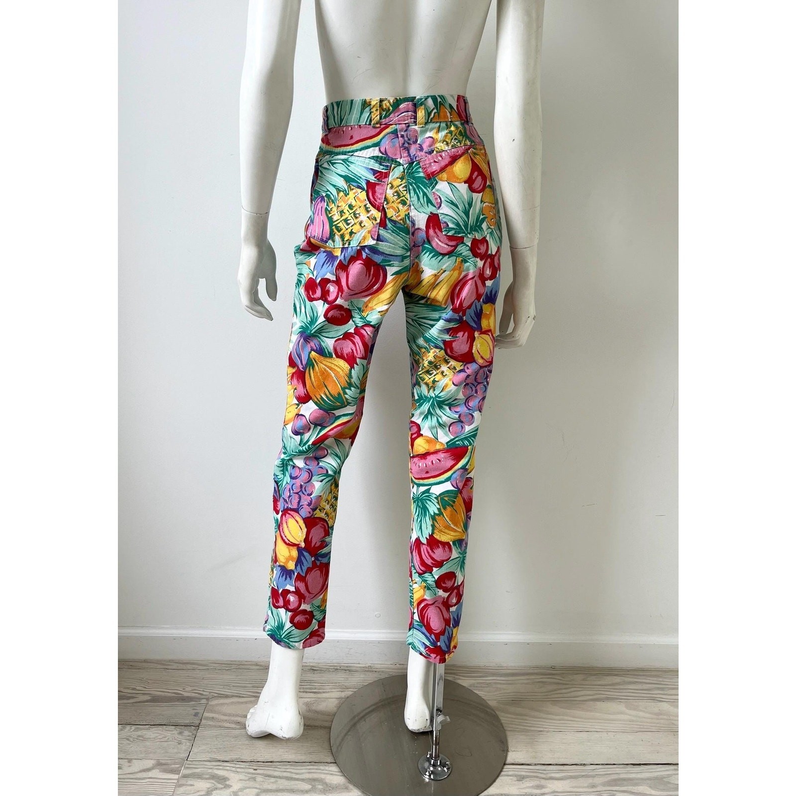 1990s Pants / 90s Rainbow Fruit Print Jeans / Small 25” Waist