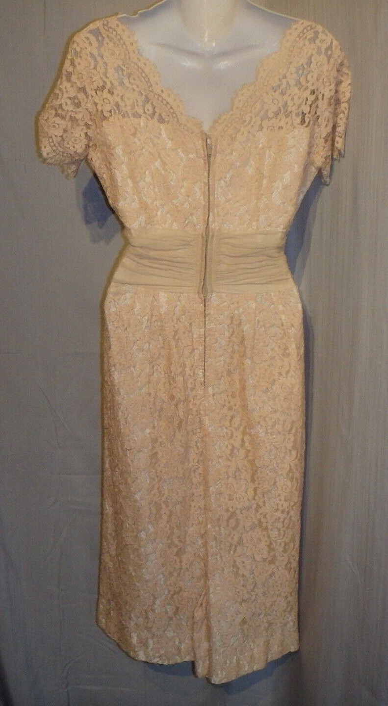 Vtg 60s Ivory Lace Cocktail wiggle dress gown Norman Original Sz small 8