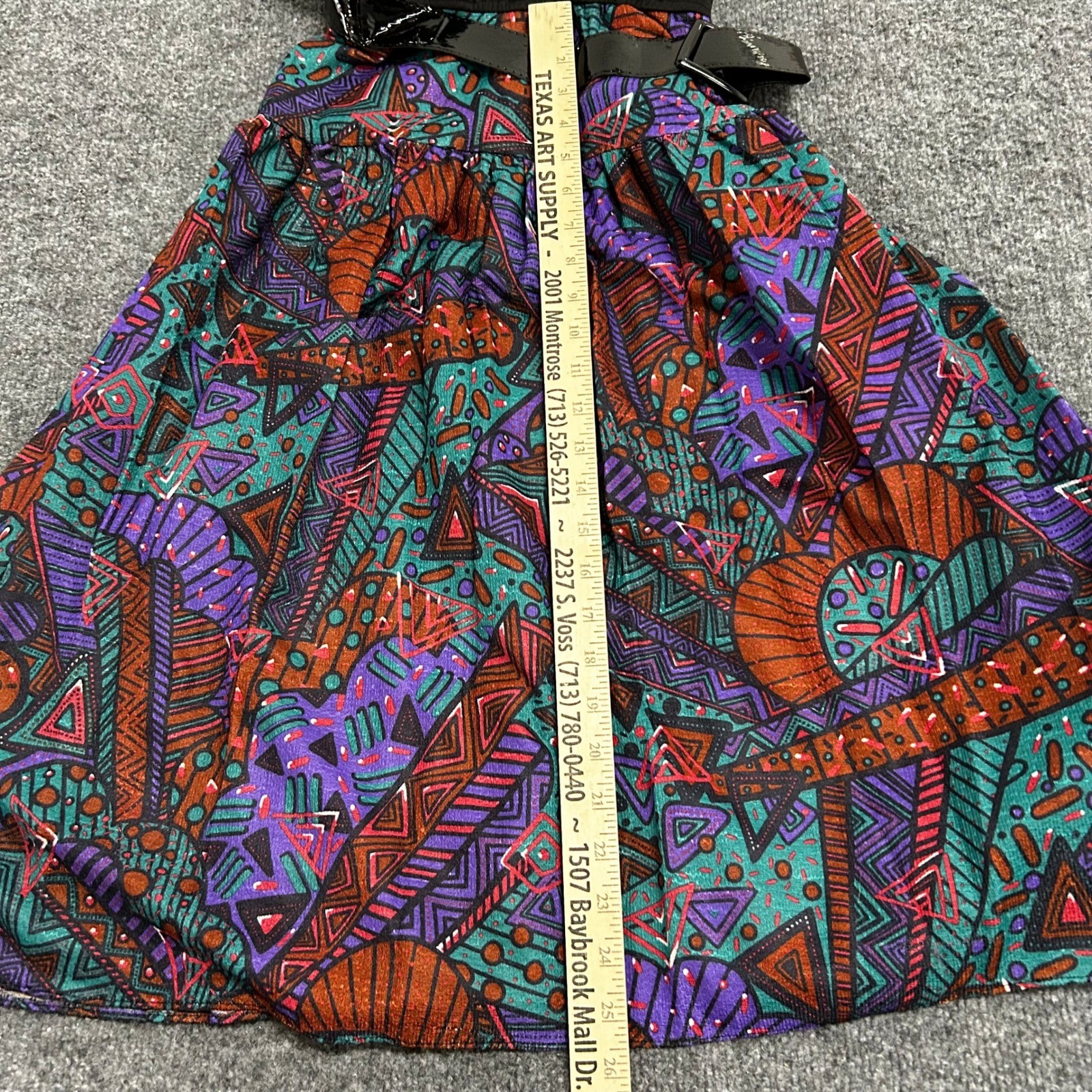 Lucky Barbara Dress Womens 24.5 Black Geometric Print Vintage 80s Belted USA