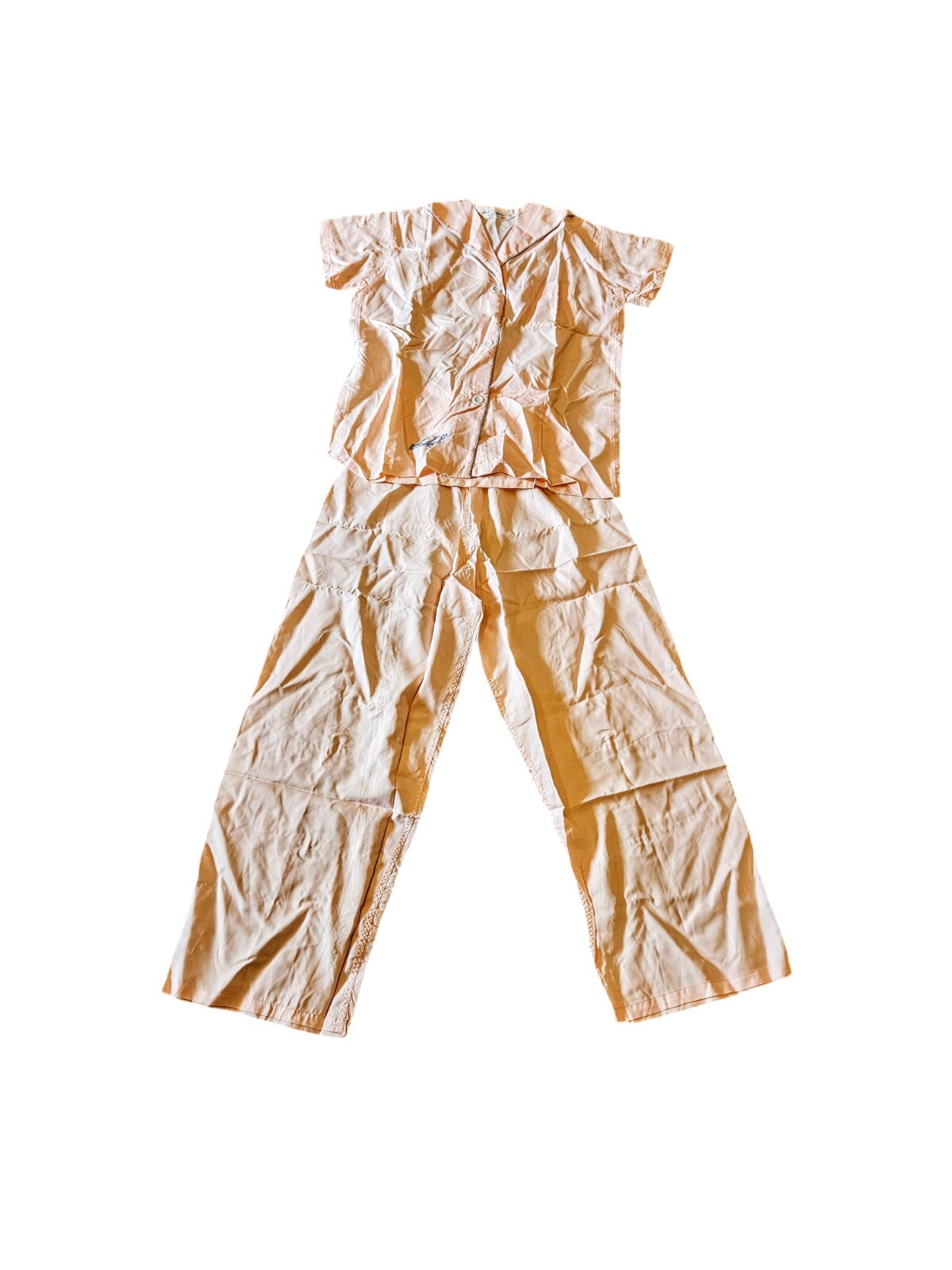 Vintage Tommies For The Petite Figure Pajamas Set Pastel Pink Hand Embroidered
