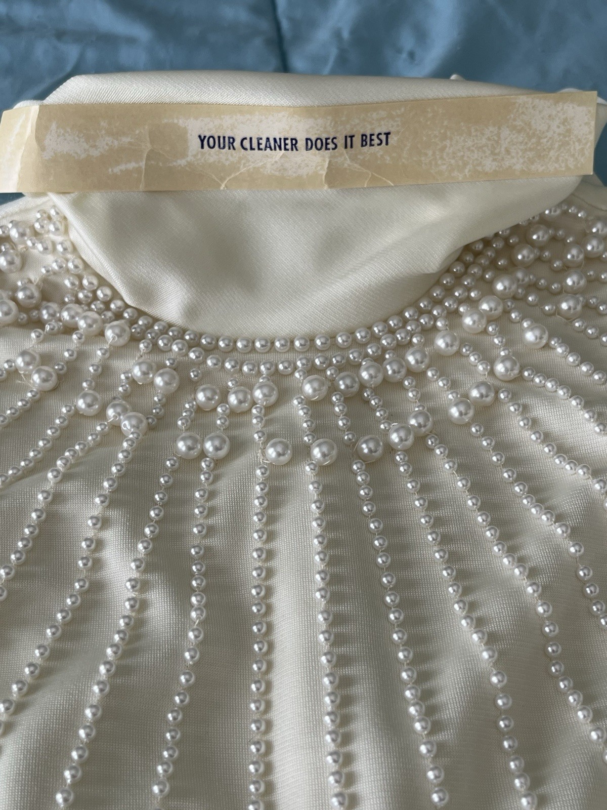 1960s Vintage Handmade Wedding Dress Train Pearls XS Metal Zipper W/ Headband