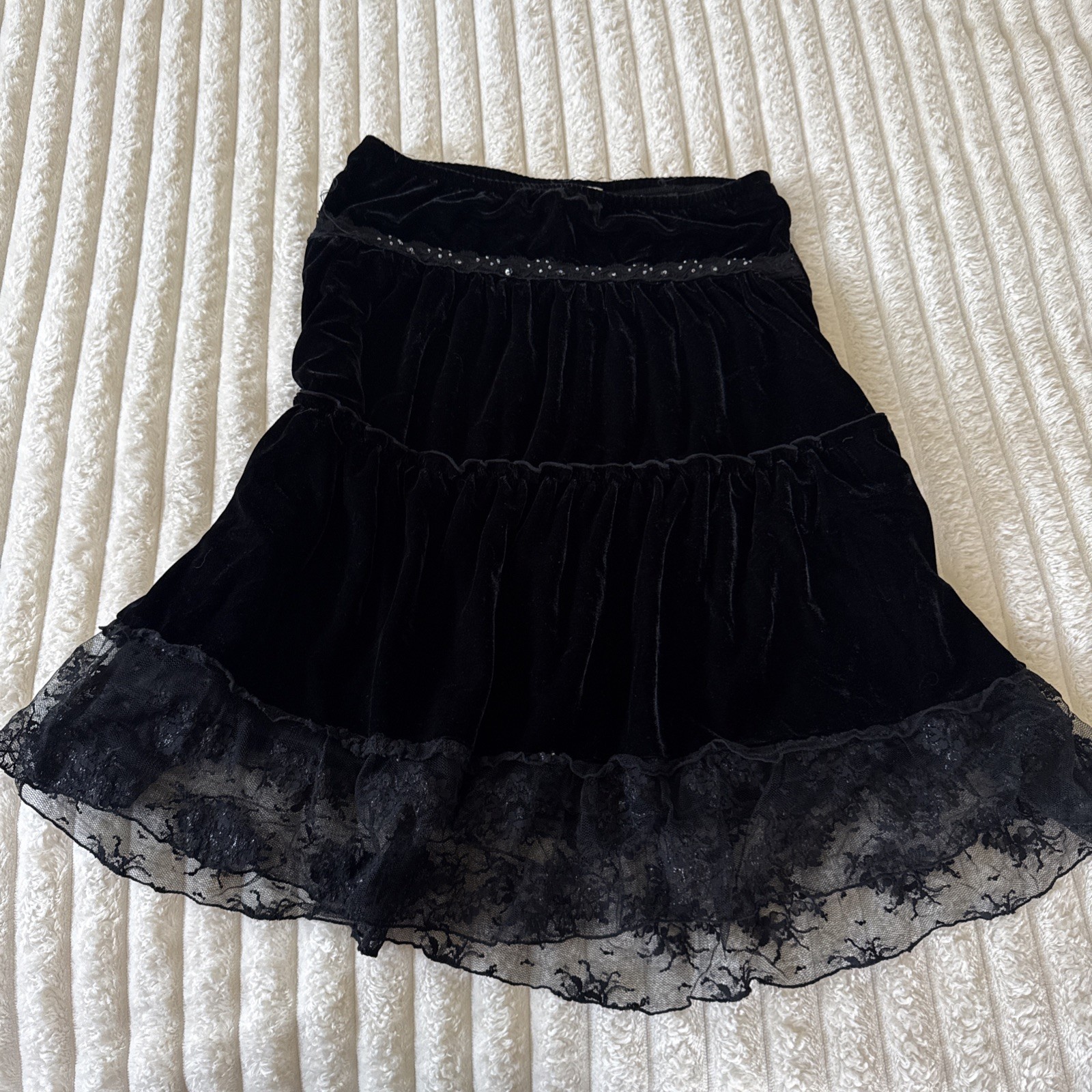 Vintage 90s Whimigoth Velour Skirt Beaded Amy Byer Sz L Dark Fairy Y2k Rare Vamp