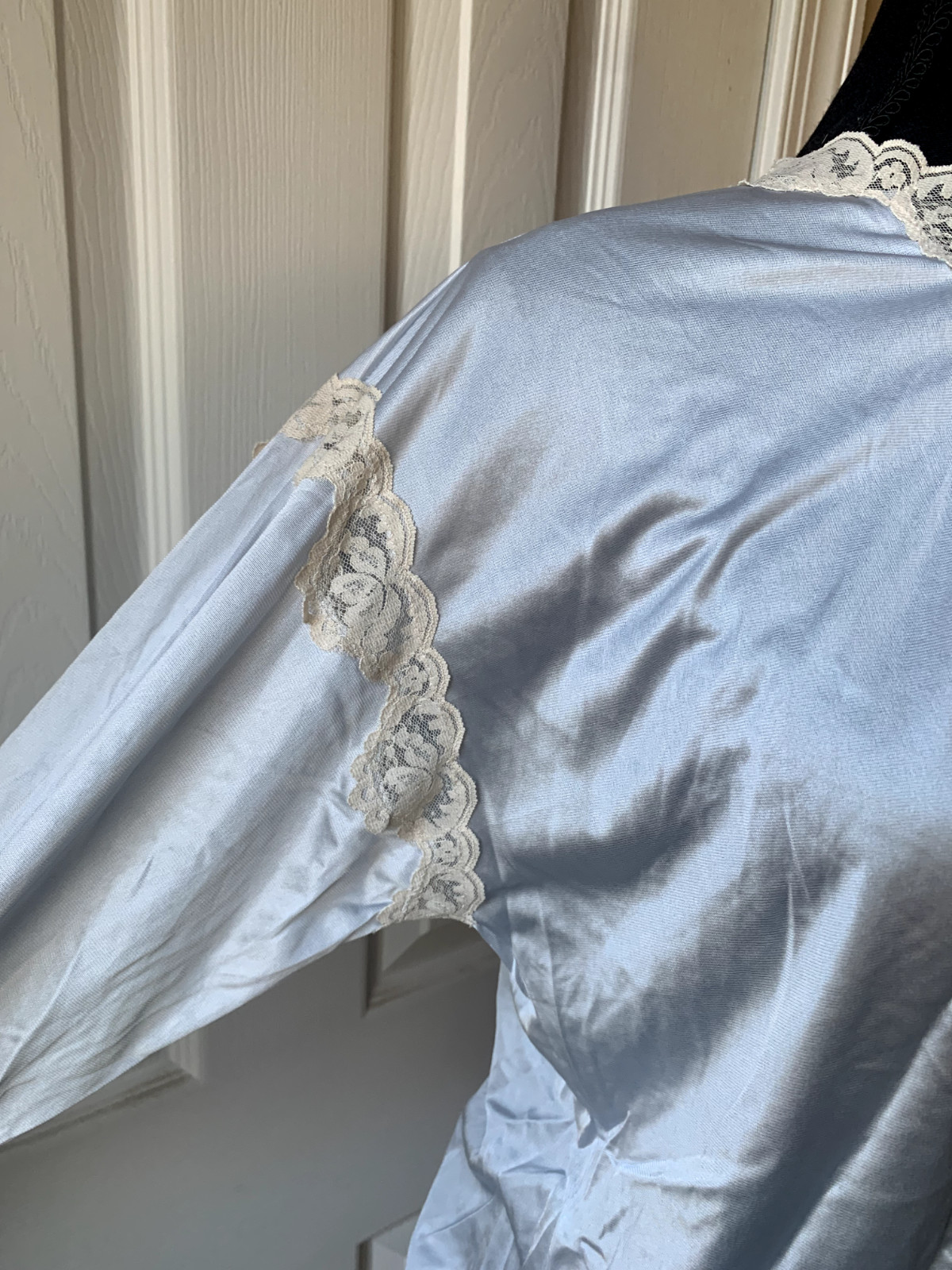 Vintage Papillon by Paula Carbone Blue Lace Trim Sleeved Antron III Nylon Small