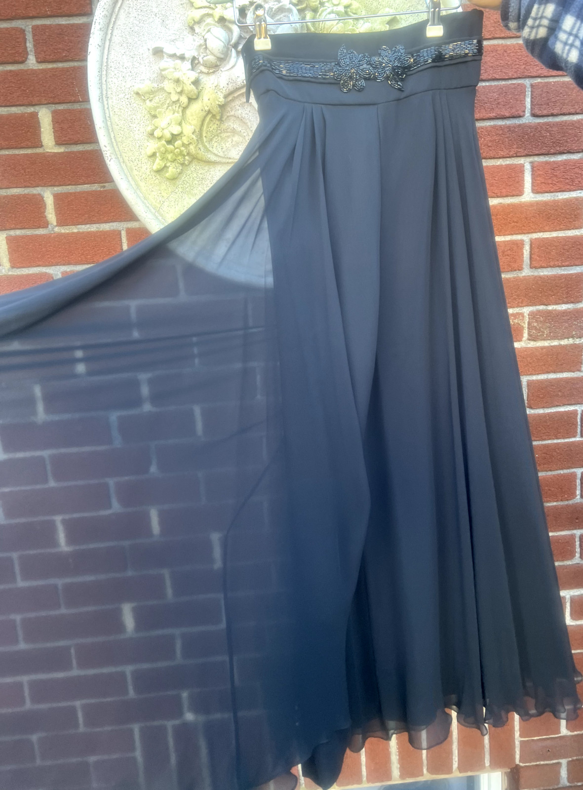 VINTAGE JILL RICHARDS BLACK SILK CHIFFON PALAZZO PANTS BEADED WAIST
