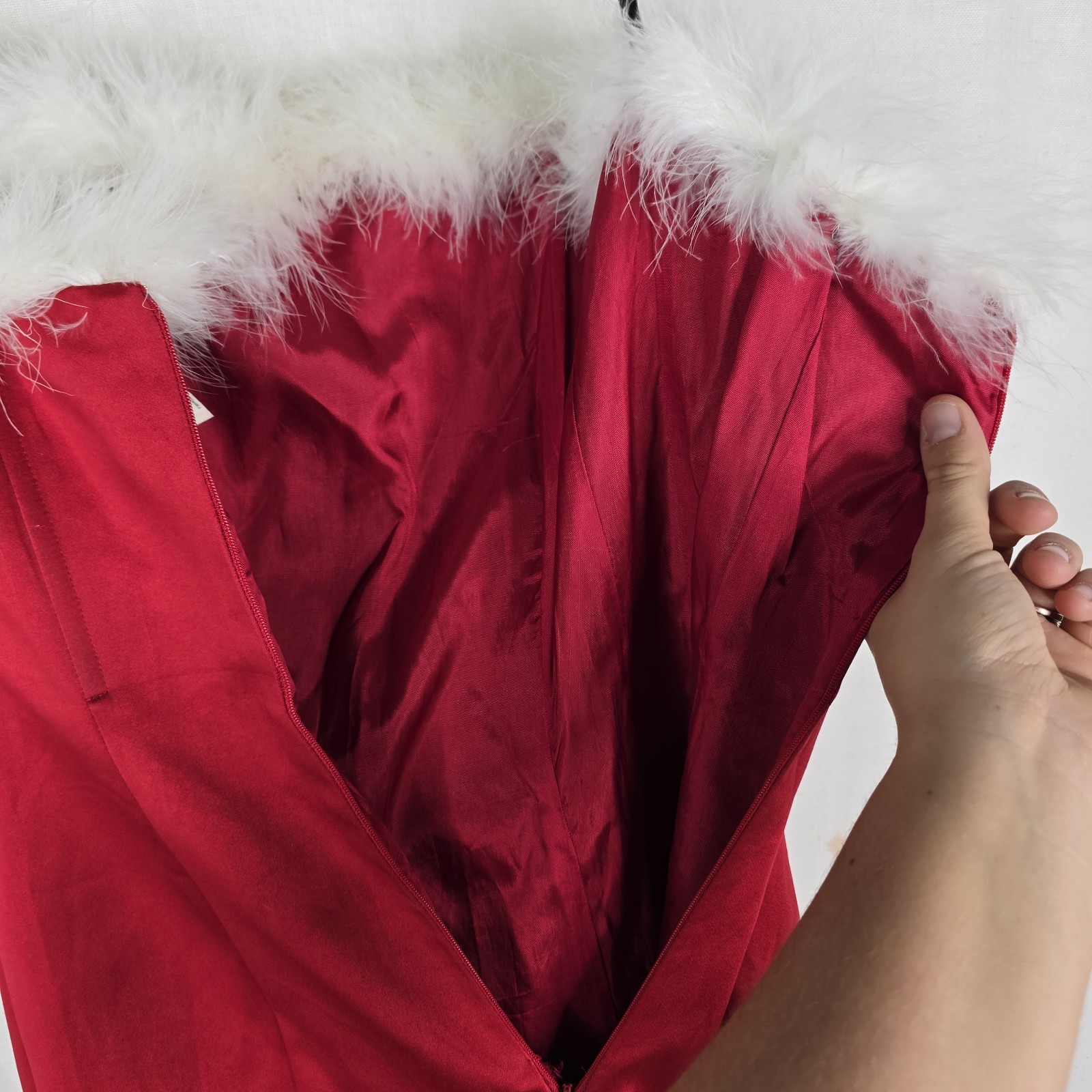 Vintage Size 4 ABS Allen Schwartz Red Mrs. Claus Christmas Feather Trim Dress
