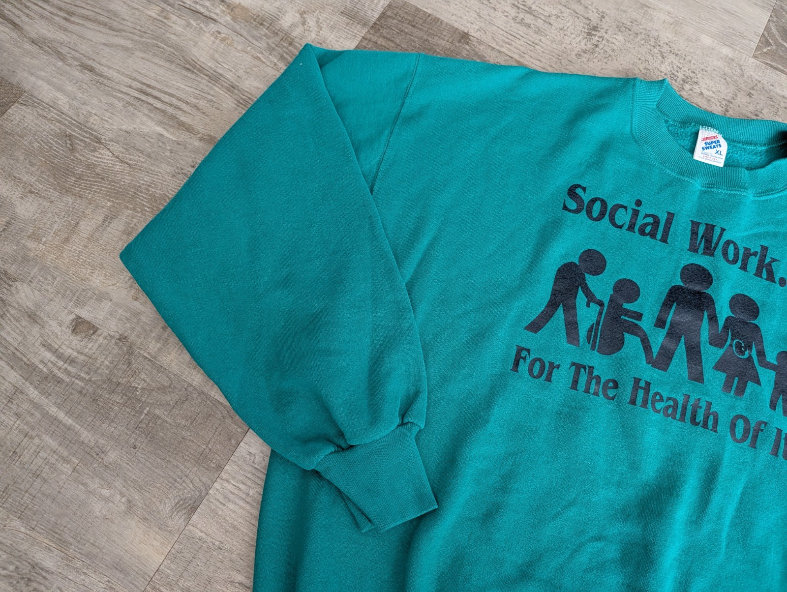 Vtg Jerzees Super Sweats Sweatshirt USA Social Work For The Health Of It XL
