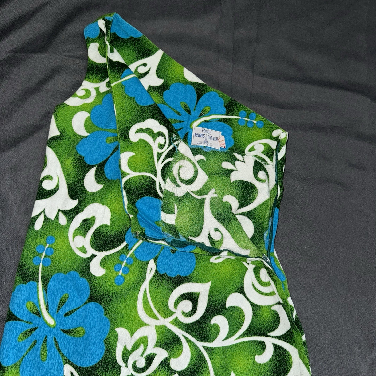 Vogue Paris Original Vintage Hawaiian Handmade One Shoulder Dress Designer