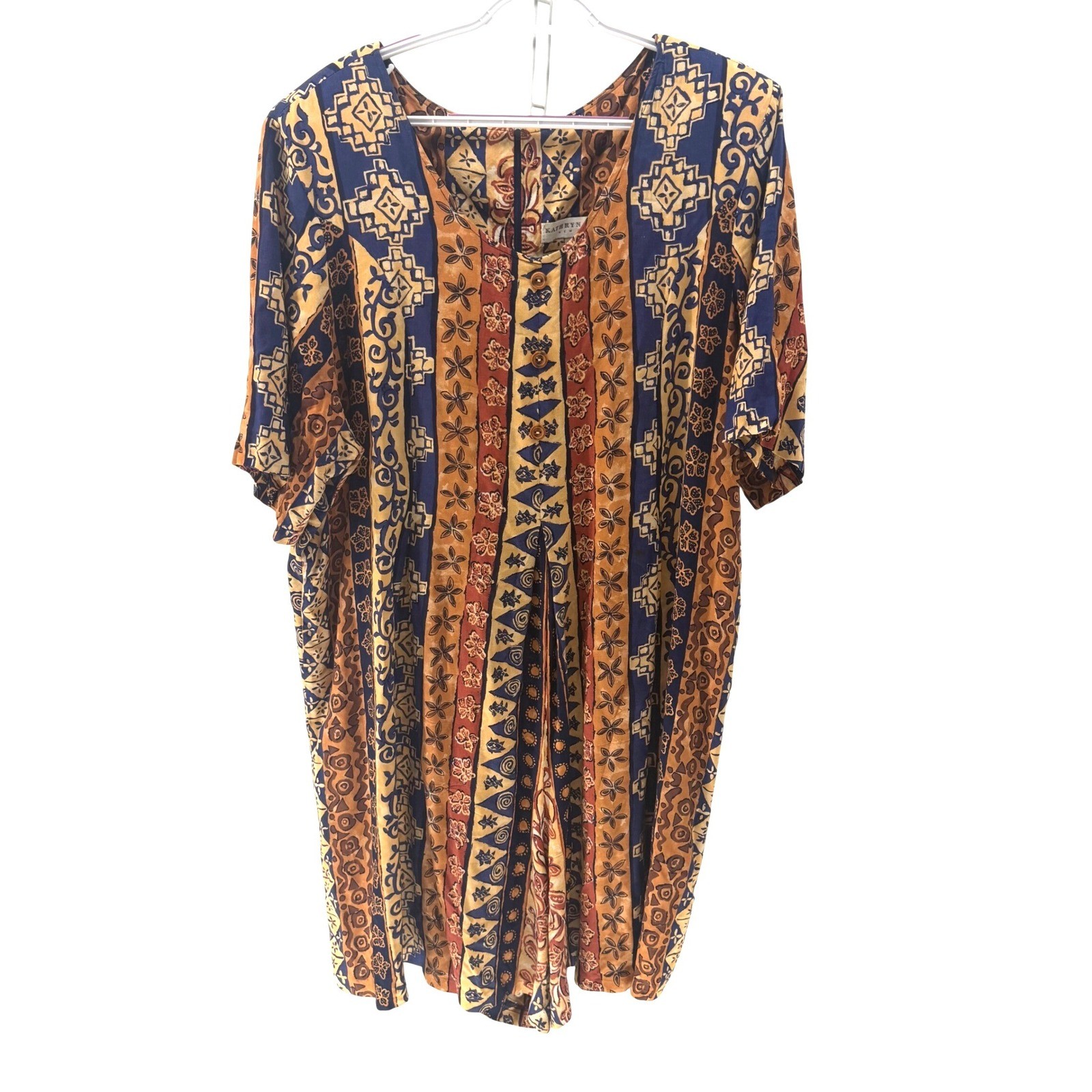 Kathryn Deene Romper Women 22/24 Yellow Tribal Geometric VTG Boho Indie Festival
