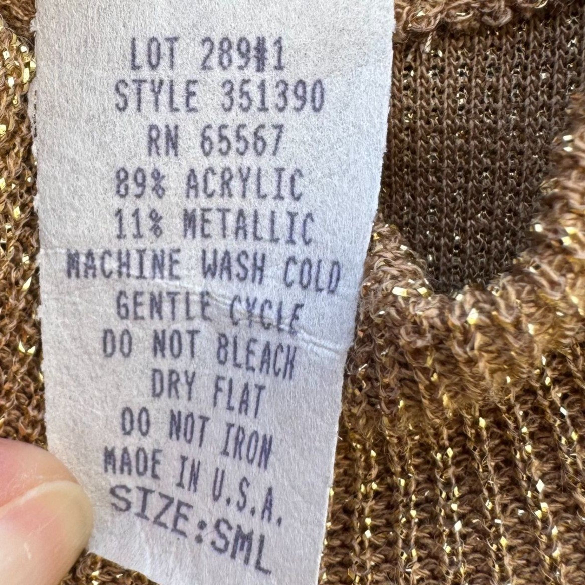 Cervelle Vintage Metallic Gold Mock Neck Shimmer Disco Knit Top S Holiday Glam