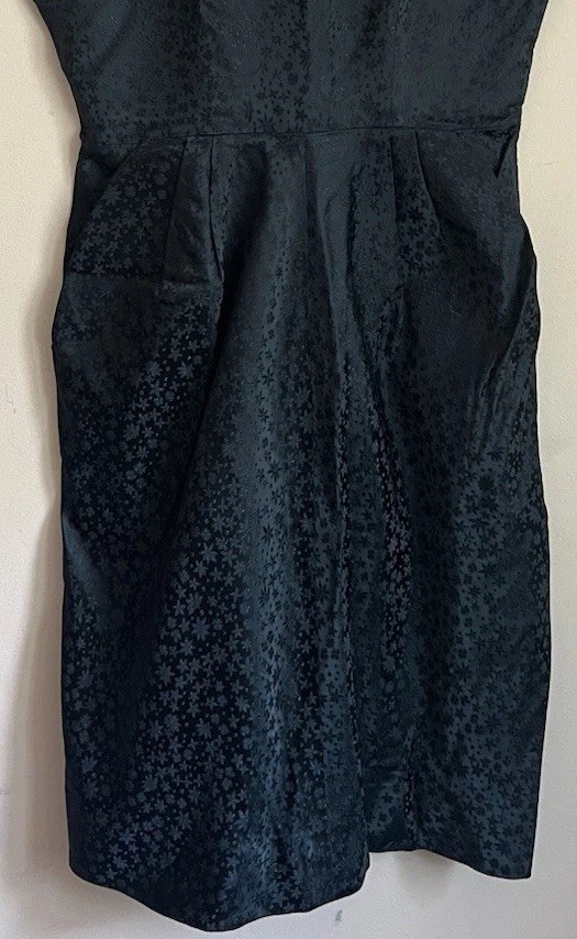 Dress Brocade Vintage 60s Cocktail Black Velvet Beaded Womens Size 10 12