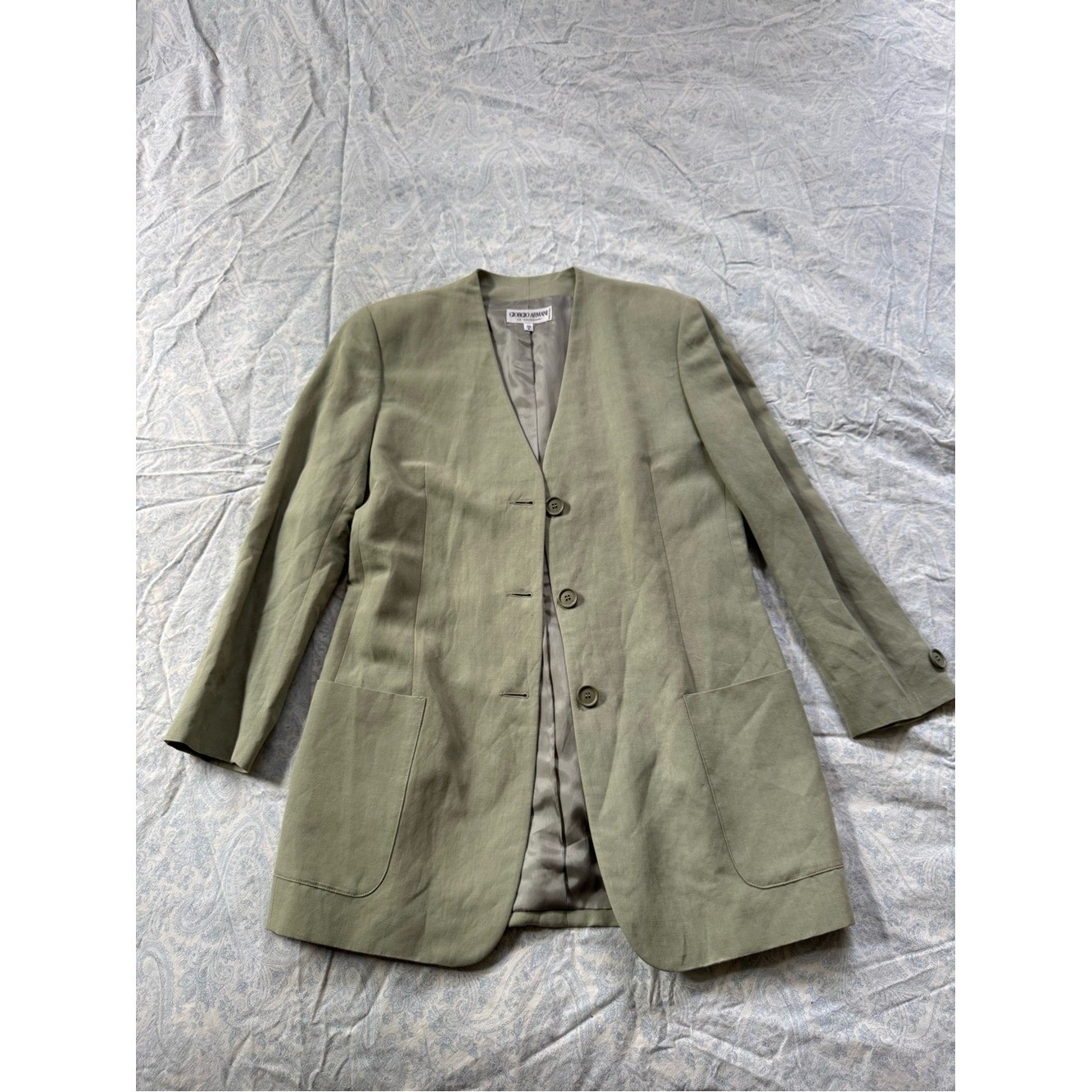Vintage Giorgio Armani Le Collezioni Sage Green Linen Blend Long Blazer size M