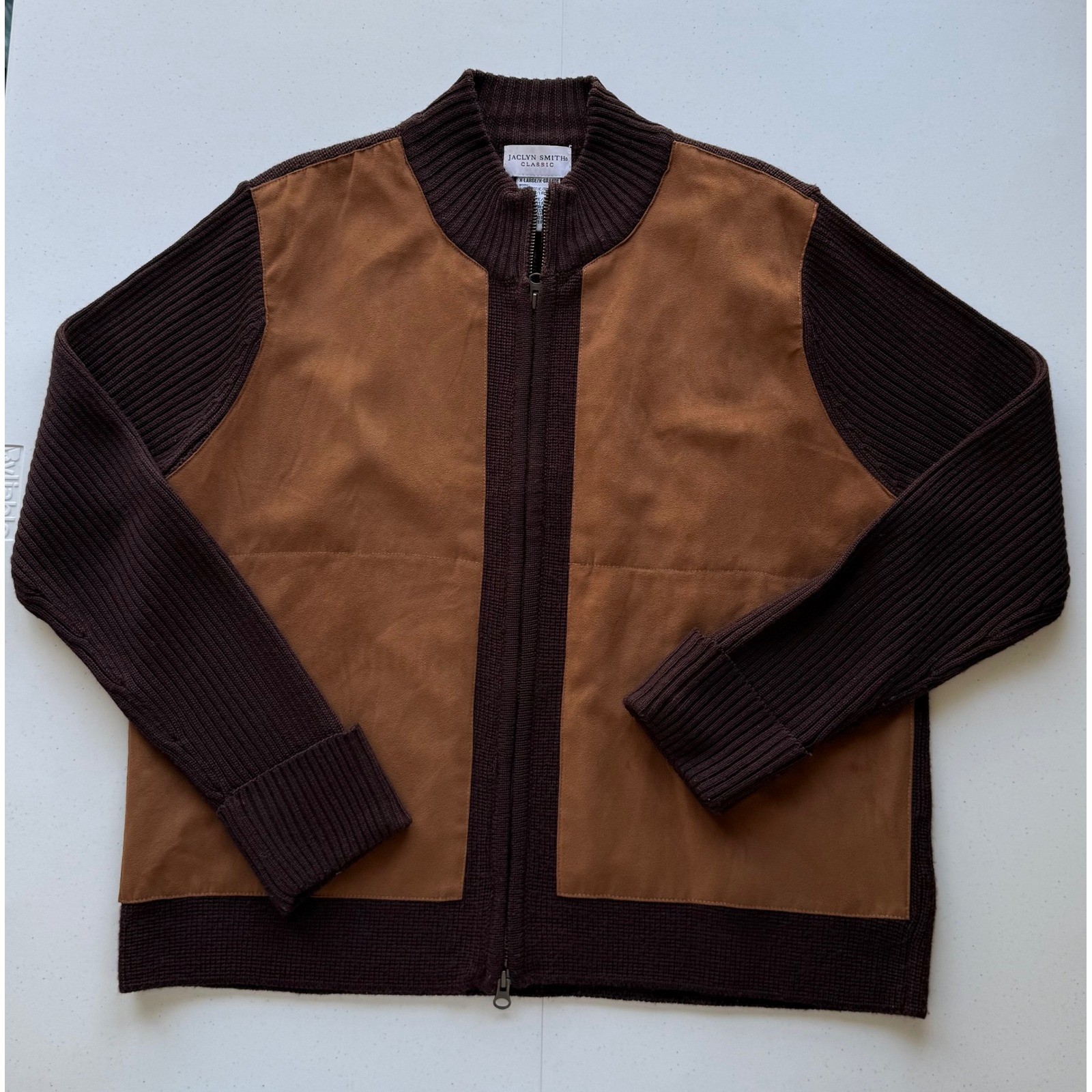 Vtg Jaclyn Smith Wool Blend Faux Suede Knit Sweater Jacket Chocolate Brown XL