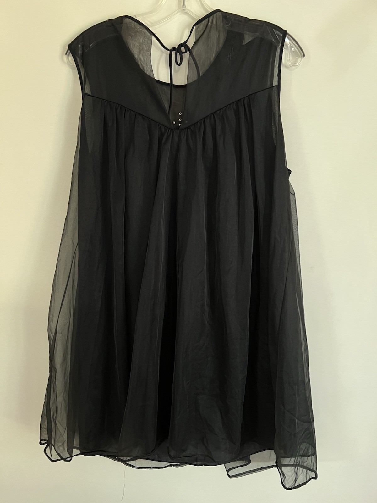 Vintage Sexy Black Sleeveless Sheer Overlay Knee-Length Baby Doll Nightgown L