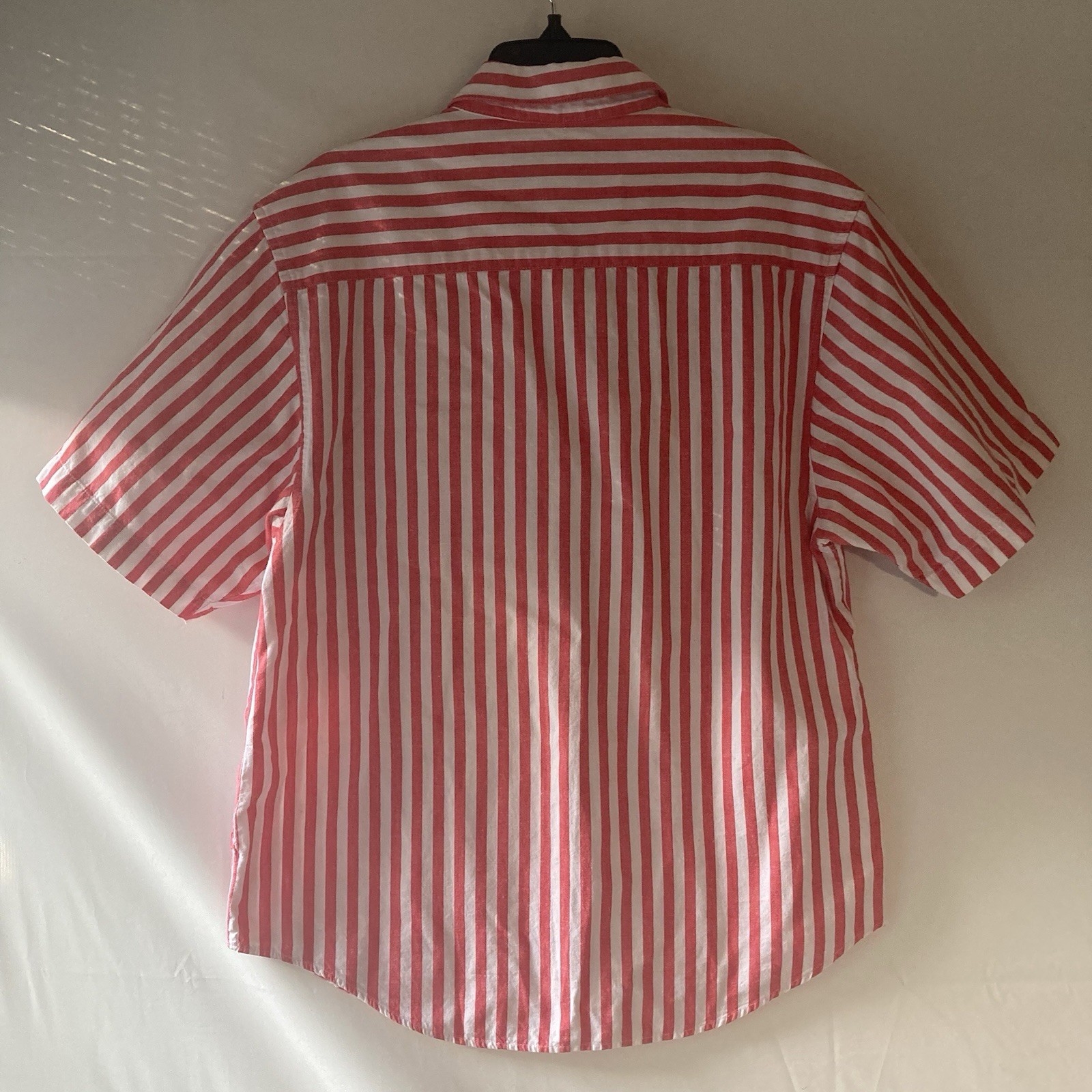 VTG Eddie Bauer Red Striped Short Sleeve Shirt Womens Med Preppy Quiet Luxury
