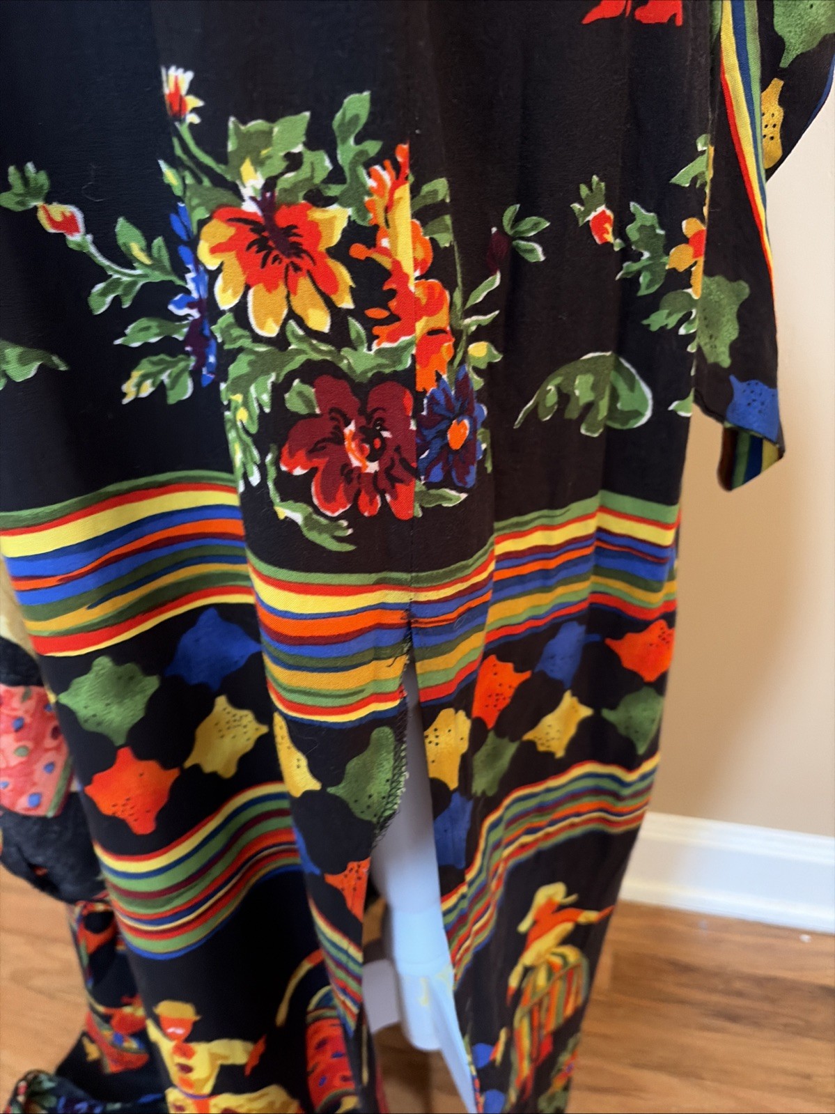 Vintage 80s 90s Ashley Stewart Size 18 Colorful Folk Art Sarong Wrap Dress