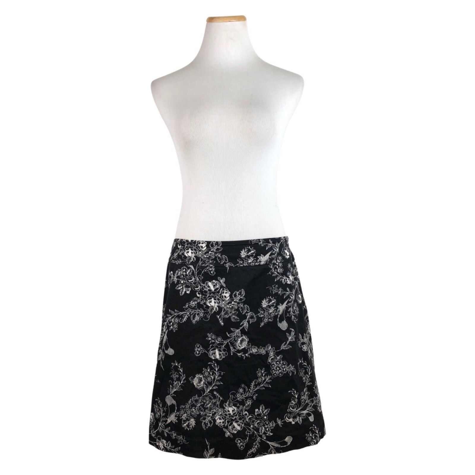 Vintage Floral Mini Skirt Size Large 31″ Waist 90s Twill Cotton Skirt Black