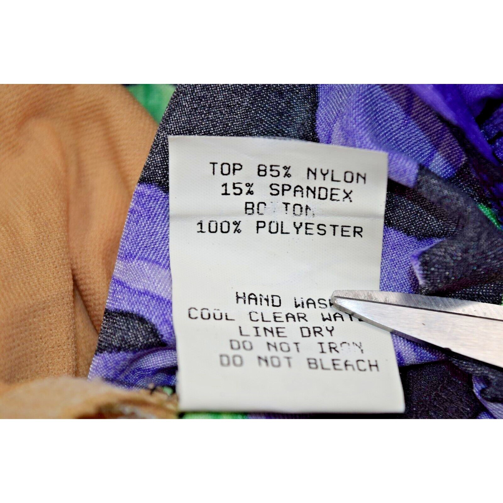 Vintage Swimsuit Size 14 S/M 80s Bright Iris Purple Green Black Skirt Stretchy