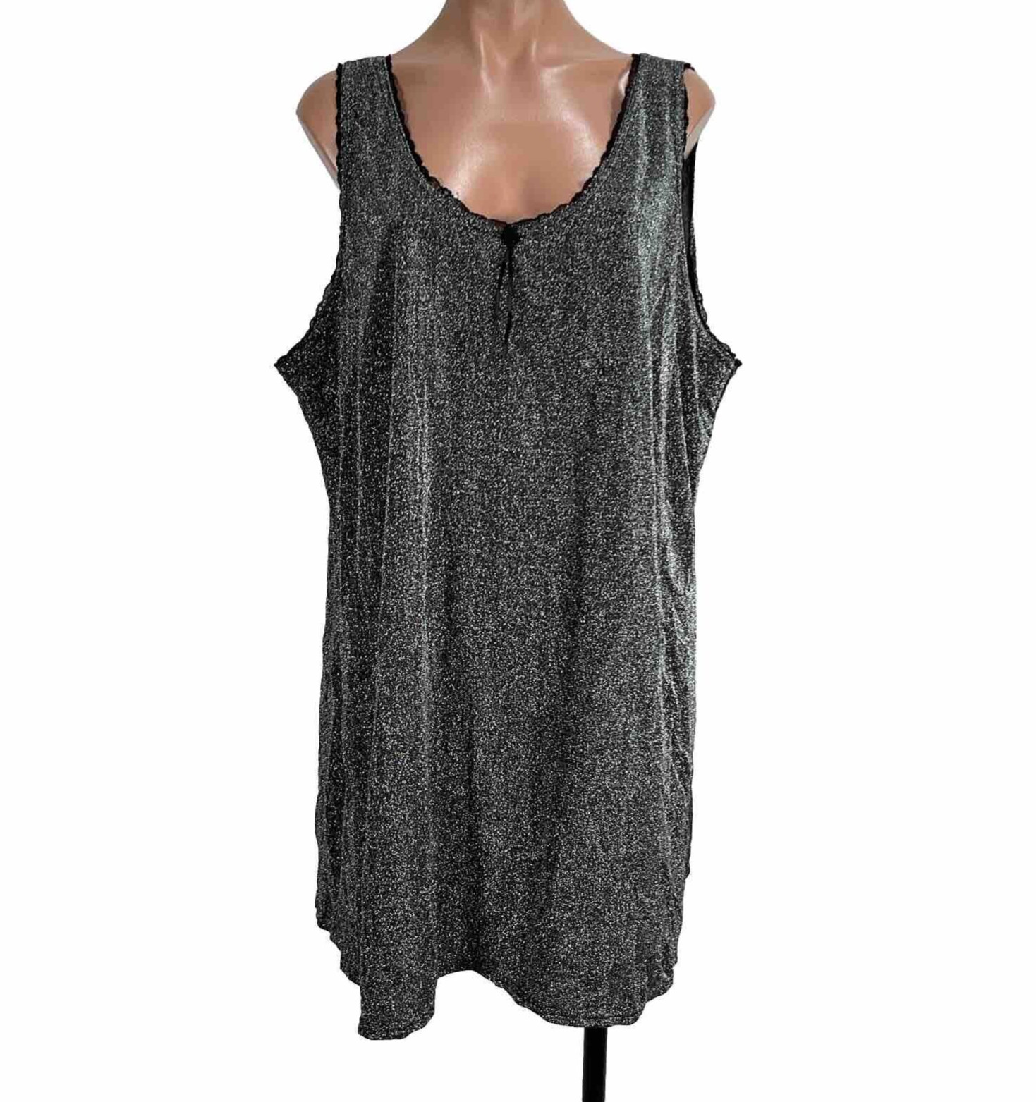 Vintage Catherines Nightgown Negligee Black Metallic Lame Glitter Plus 3X USA