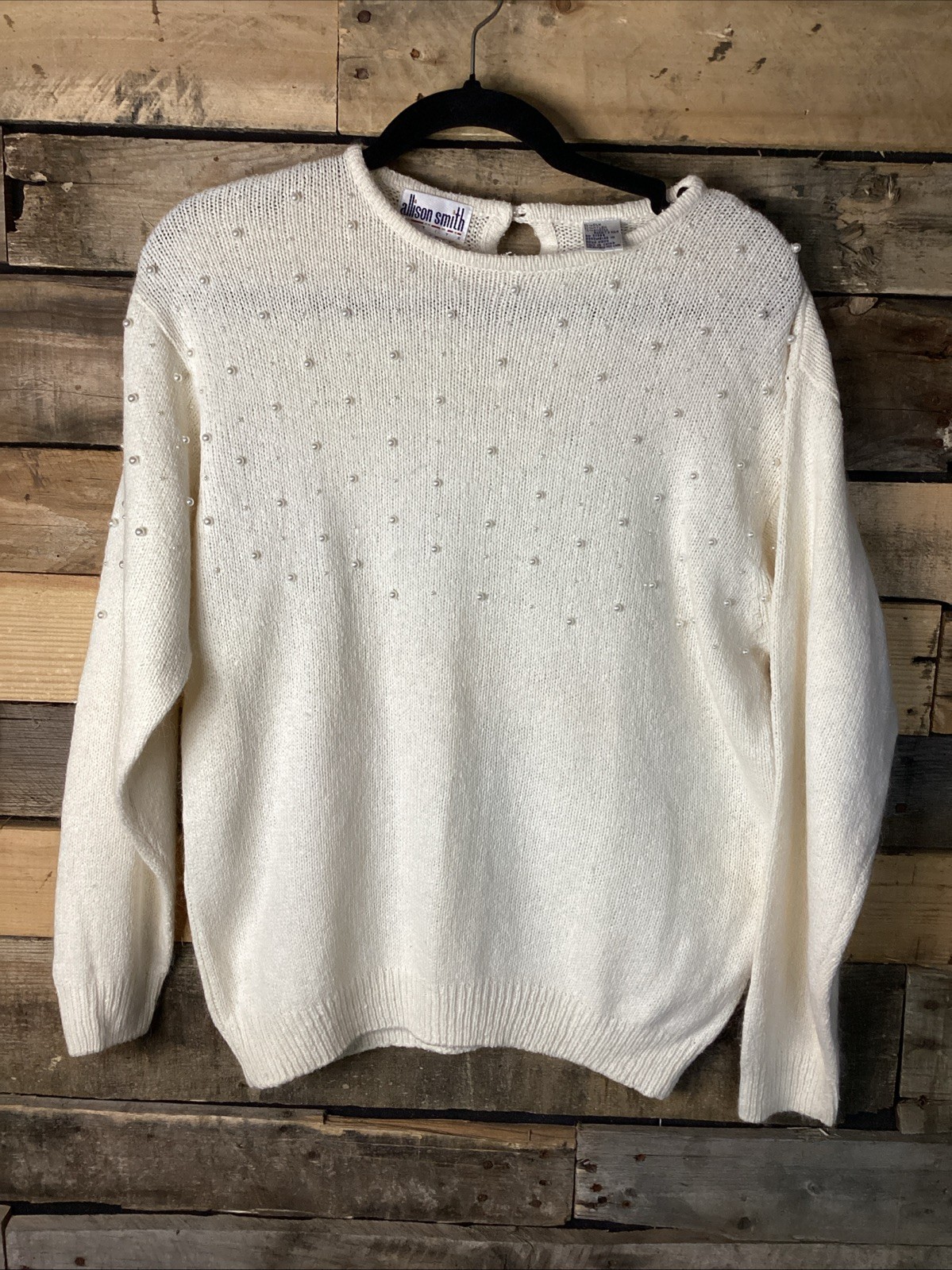Vintage Allison Smith Faux Pearl Silk/ Angora Rabbits Hair Sweater Size MP