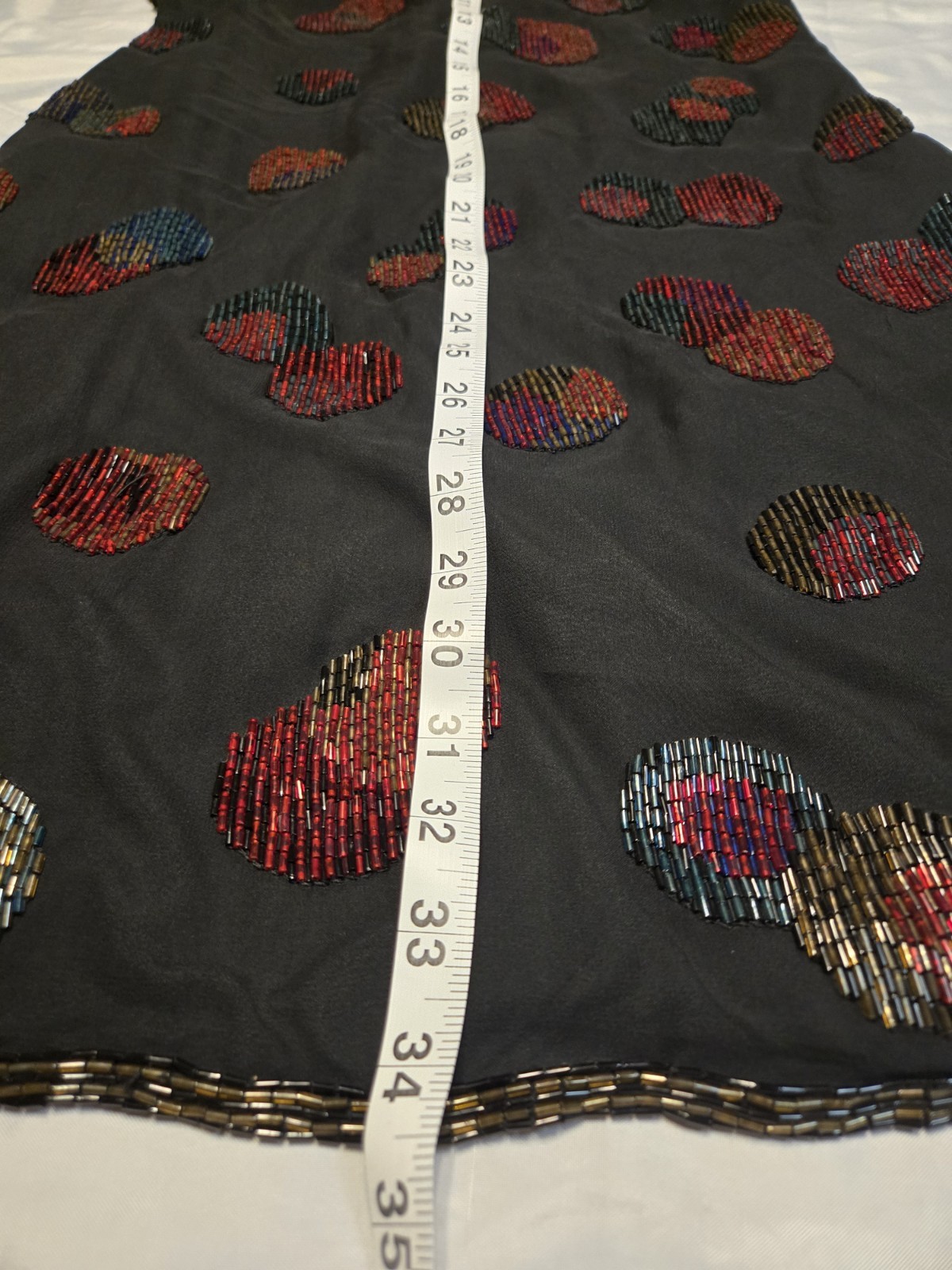 Laurence Kazar Vtg 100%silk Beaded Rayon Lined Black Dress Colorful Beads Short