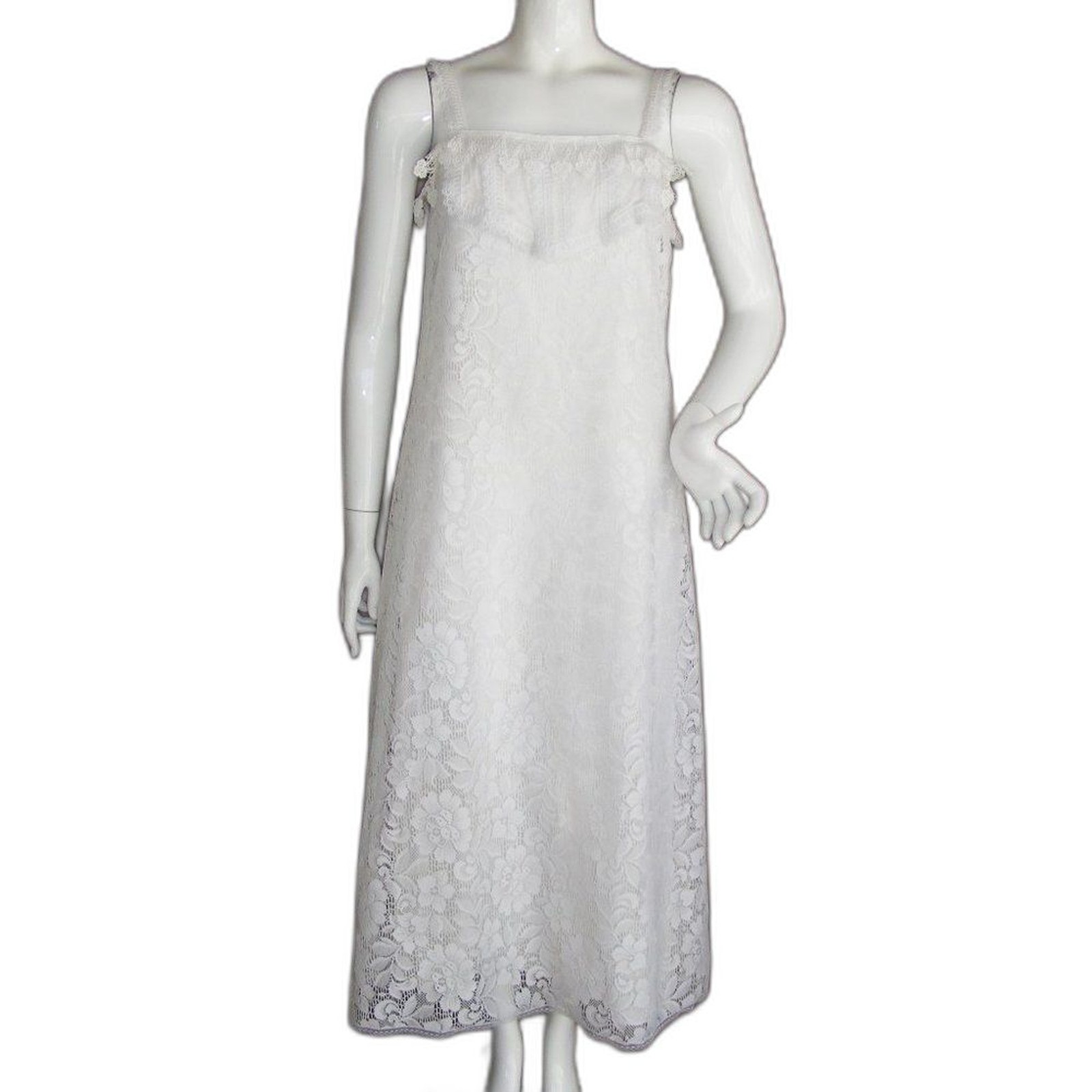 JESSICA MCCLINTOCK Dress, XS/S, White Lace, Maxi, Spaghetti Straps, Vintage