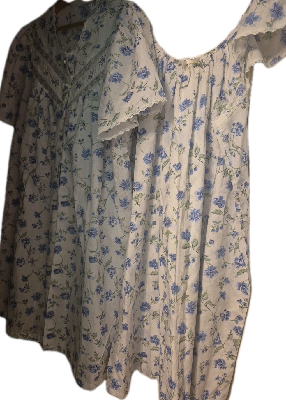 VTG Ship N Shore Nightgown & Robe Housecoat Pearl Buttons Rose Lace 1X NWOT