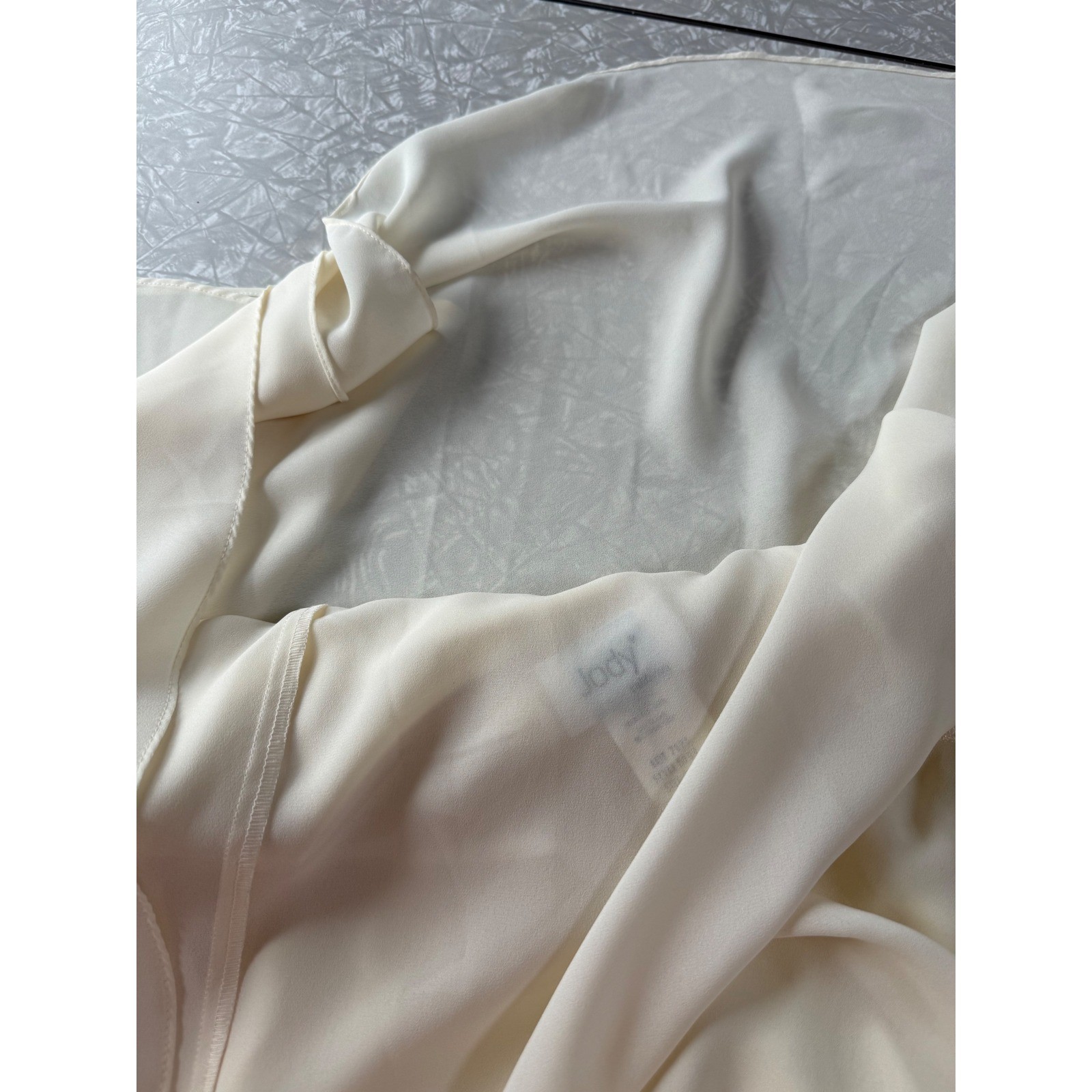 Vintage Jody California Cream Chiffon Crochet Lace Midi Dress Blouson 9/10 1980s