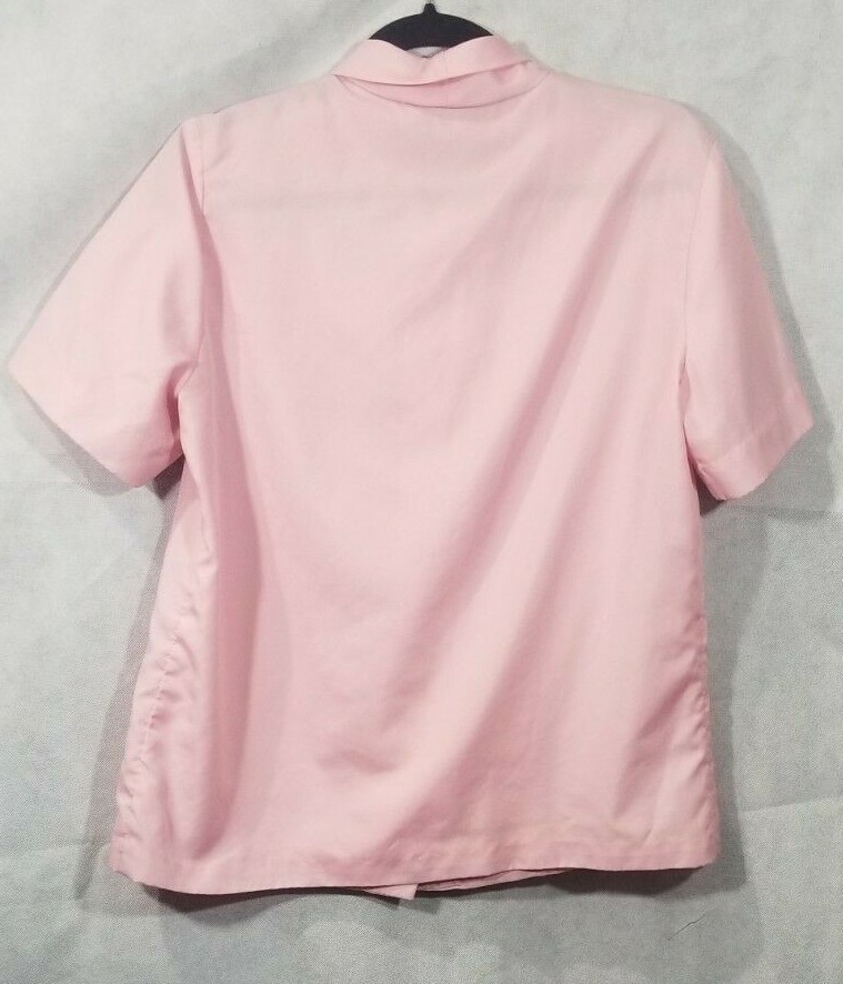 VTG Lea Mar Pink Secretarial Professional Bow Tie Button Up Blouse Rockabilly