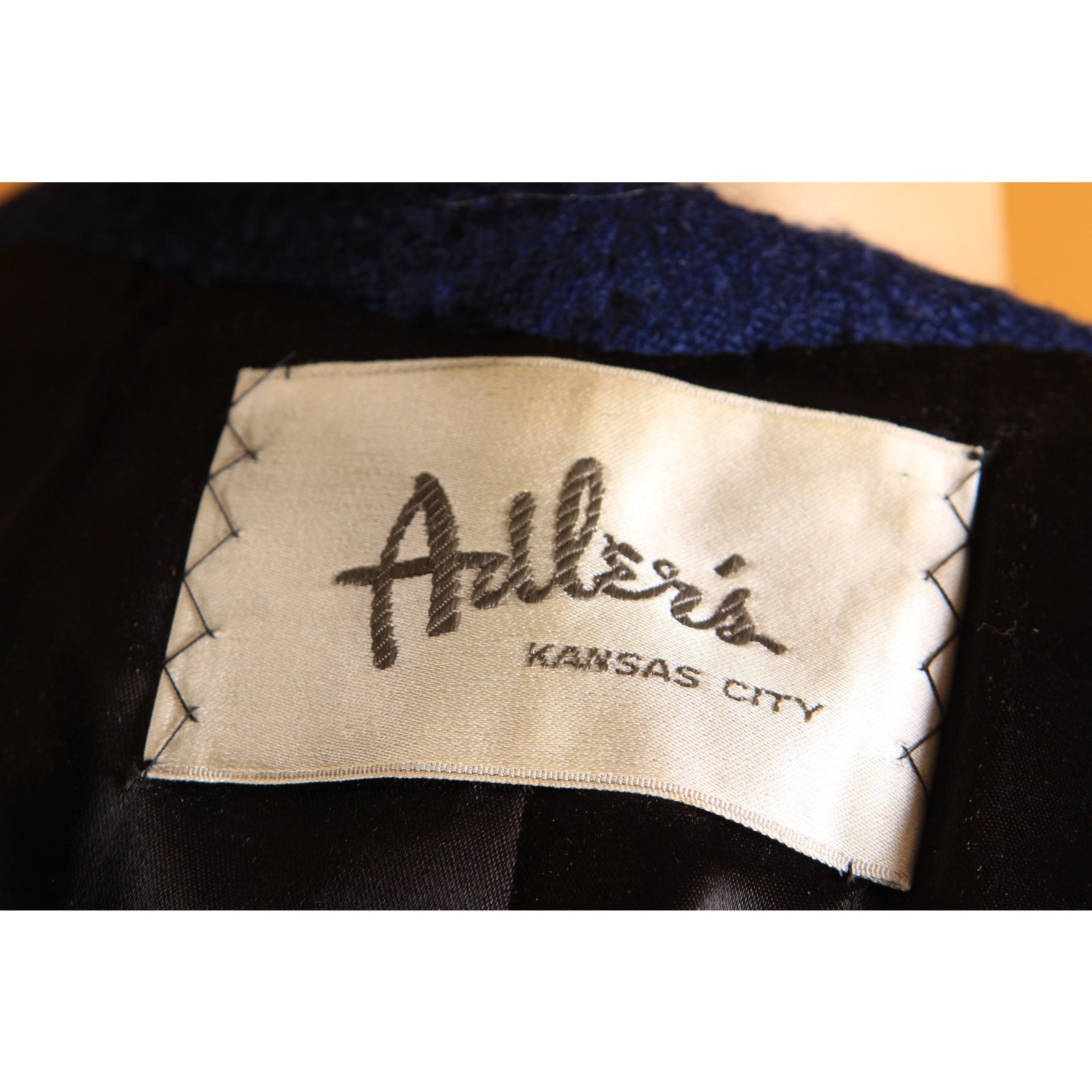 1950s Blue Long Sleeve Cream Sheared Chinchilla Fur Cuff Collar Coat by Adler’s