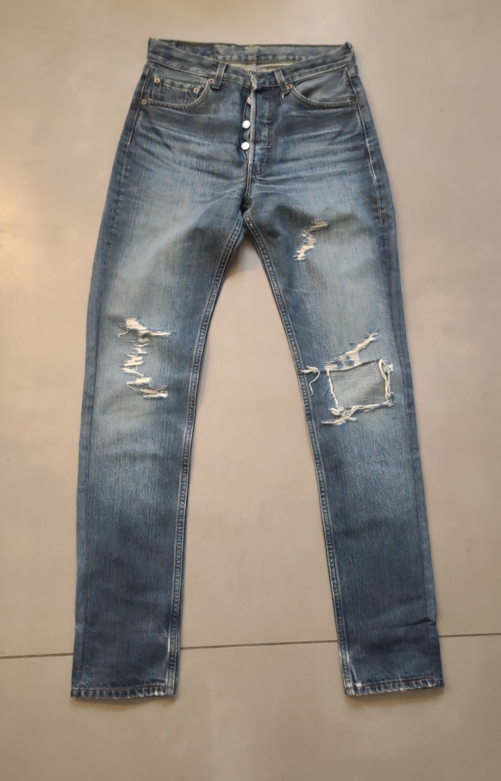 Vintage Levis 501 Women’s Button Fly Jeans Custom Ripped Turkey Made W 28 L 34