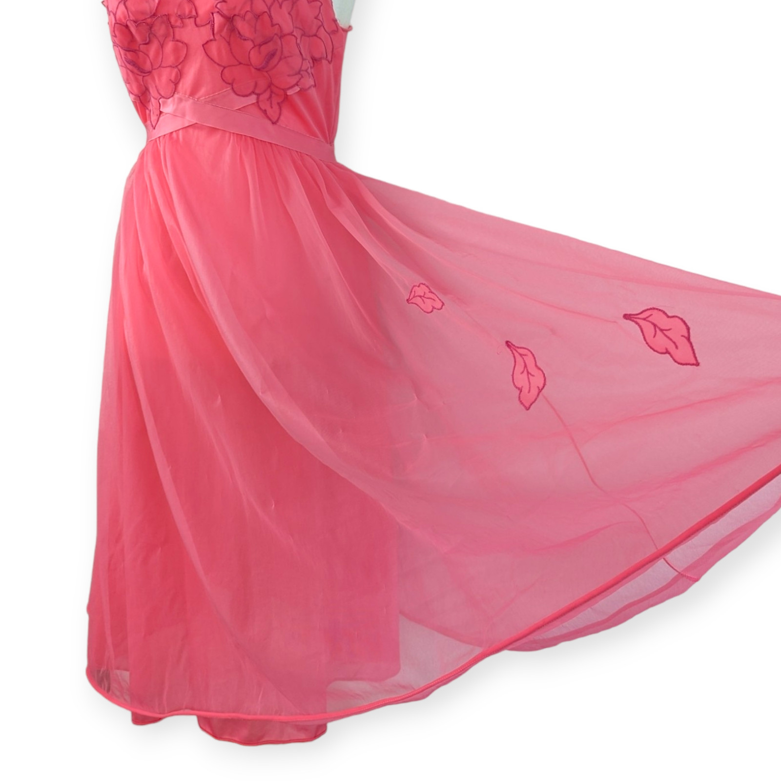 Vintage Midcentury LAROS bright pink a-line slip dress embellished SZ 34