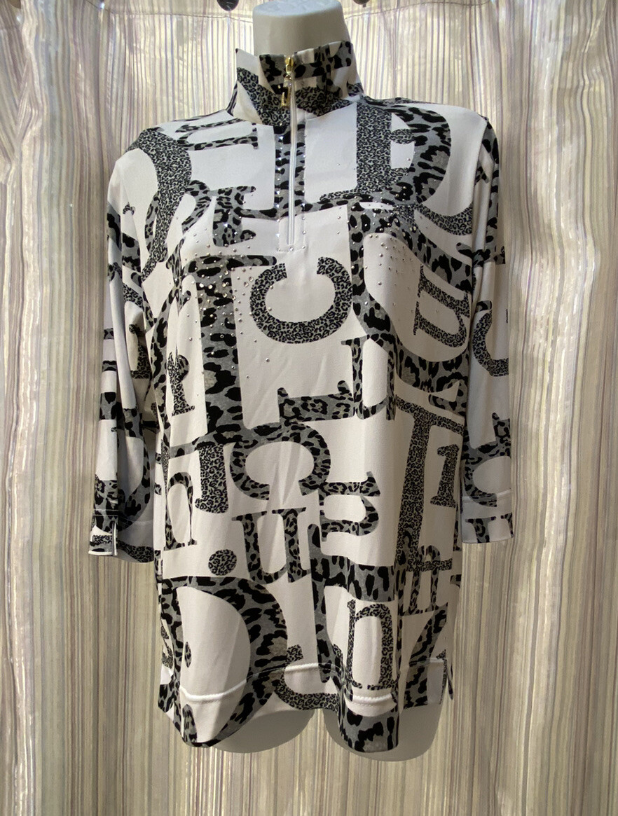 VTG Jackets Galore by John Farah Womens 3/4 Sleeve Zipper Bling Shirt Size Small