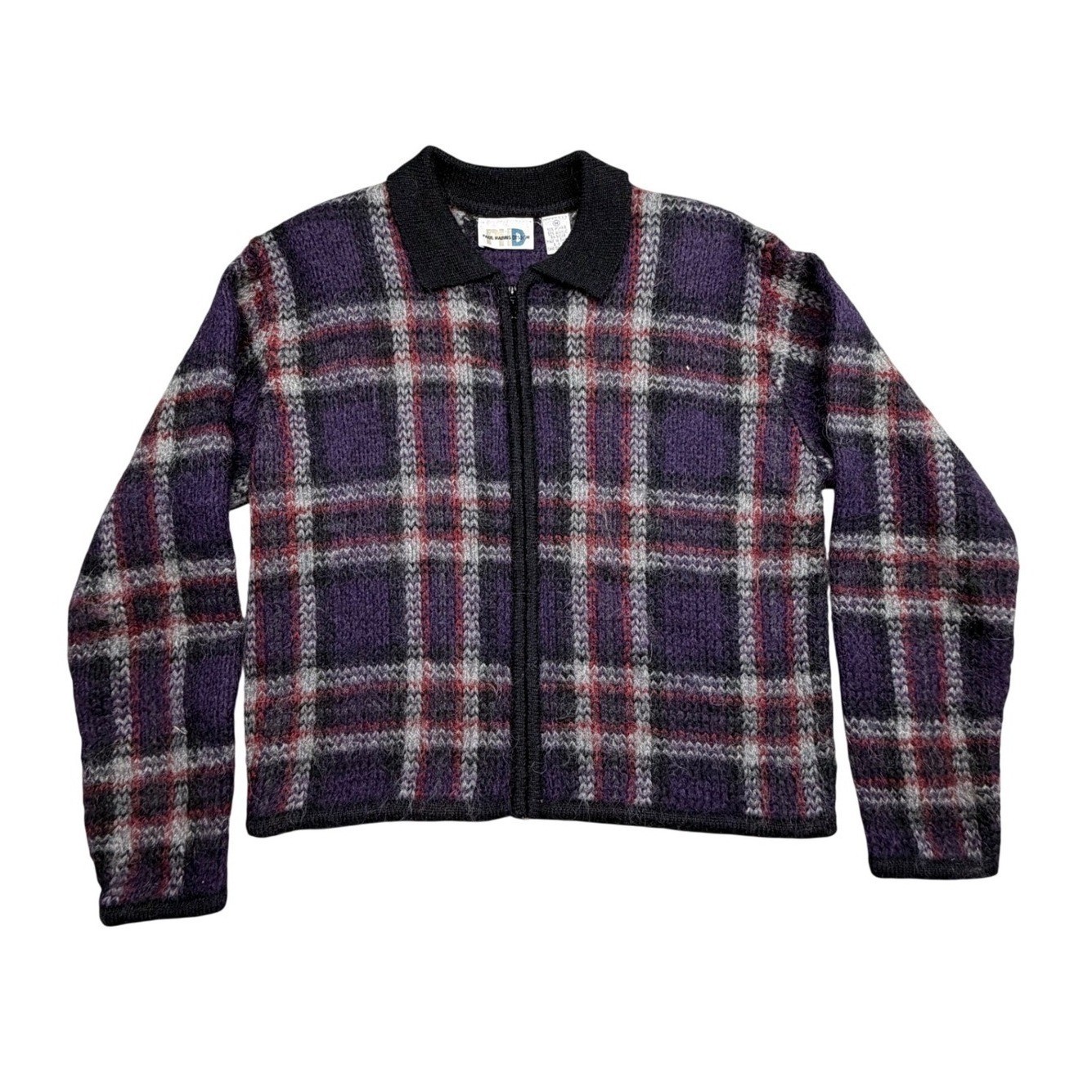 Paul Harris Design Vintage Mohair Blend Purple Plaid Full Zip Cardigan Sweater M