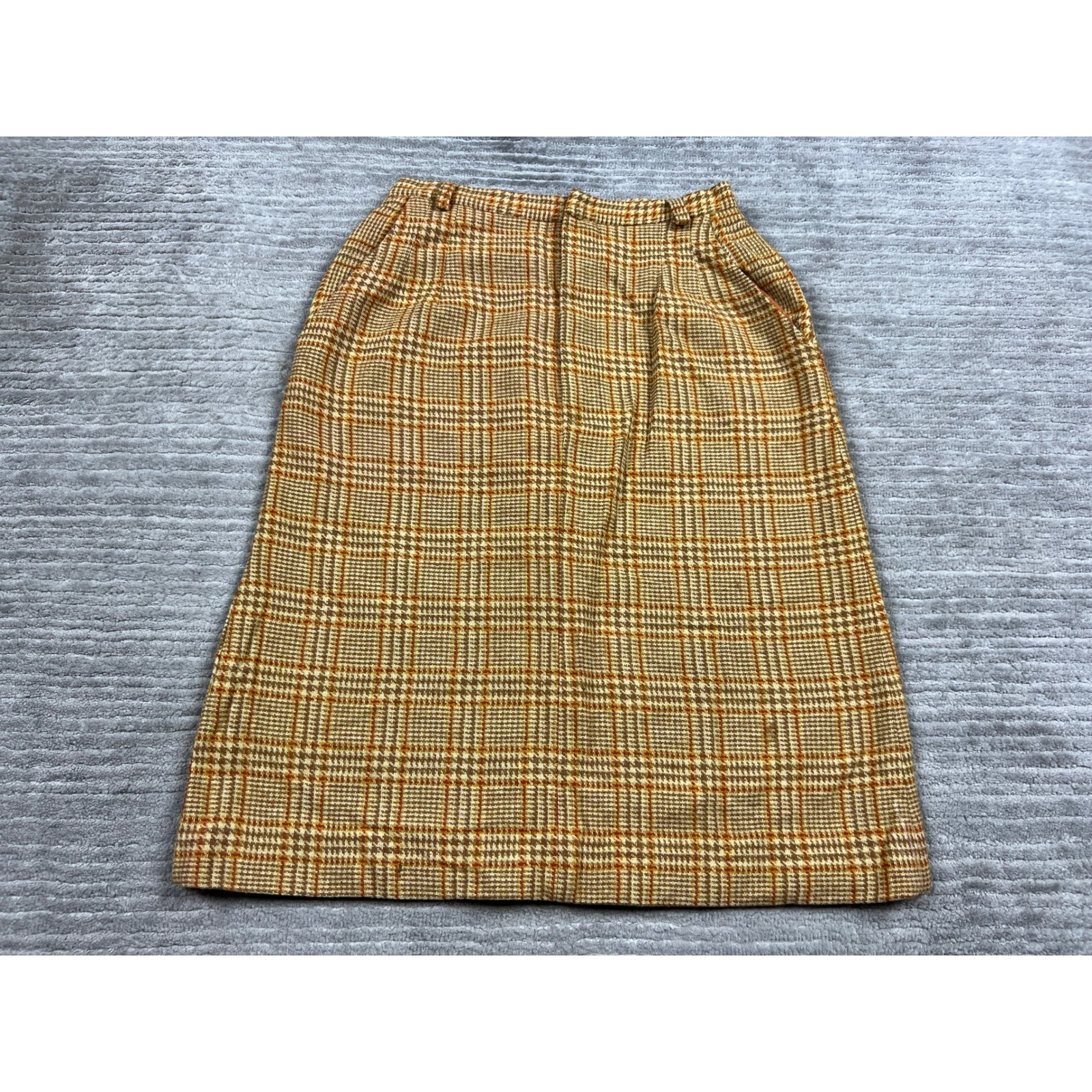 Russ Corner Skirt Womens 28W Mustard Brown Plaid Vintage A-Line Midi Pockets
