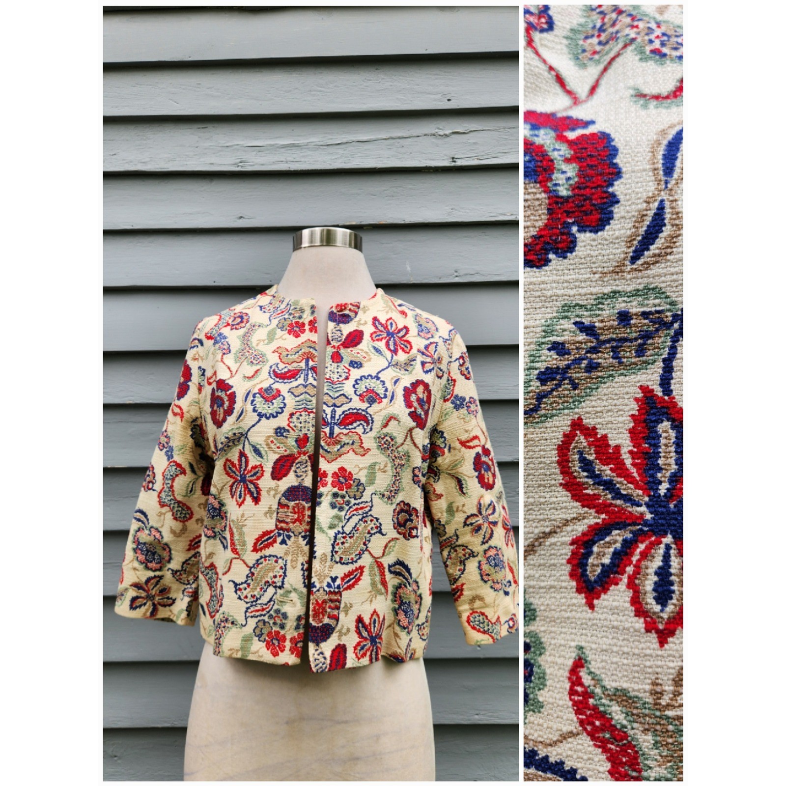 Vintage 60s Adelaar’s Aristocrat Jacket Cream Floral Paisley Tapestry 12