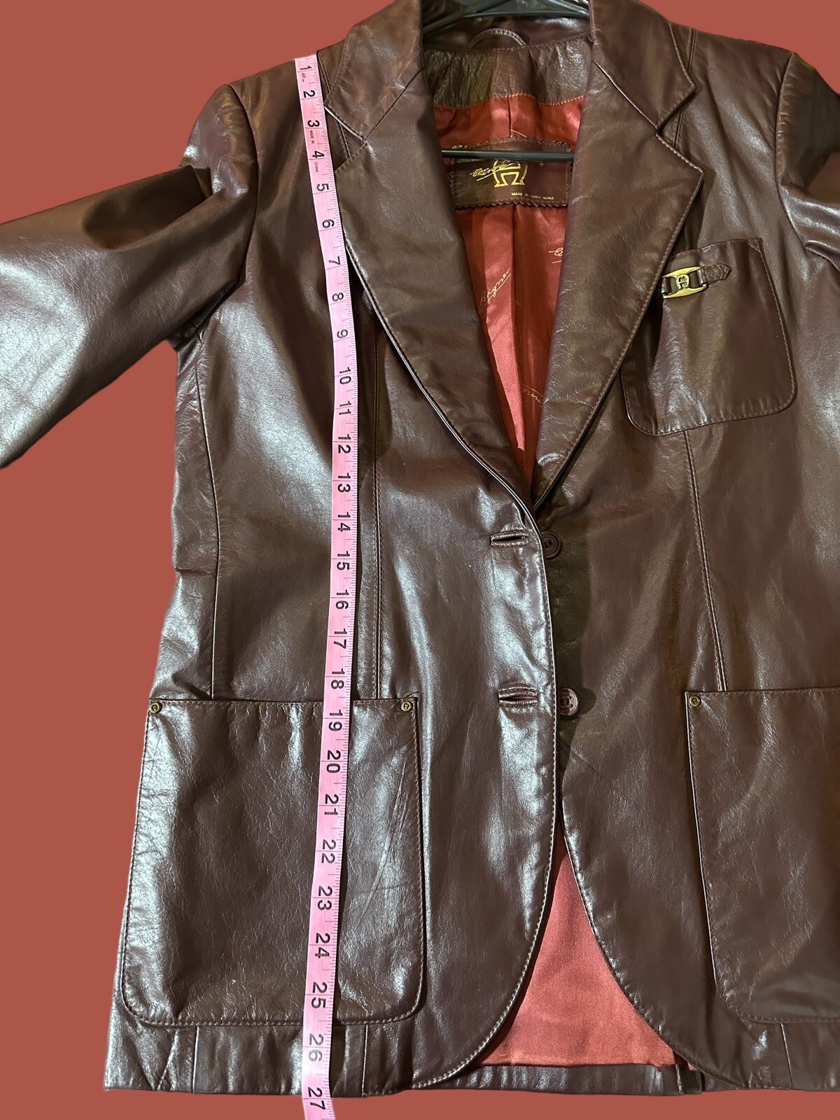 ✨Vintage Etienne Aigner Leather Coat Jacket Size 6, Burgundy Excellent Condition