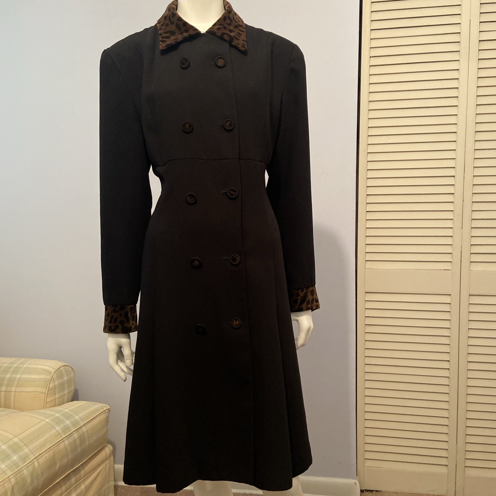 Vintage Jones New York Womens Dress/Coat Black Animal Print Lined Sz 14