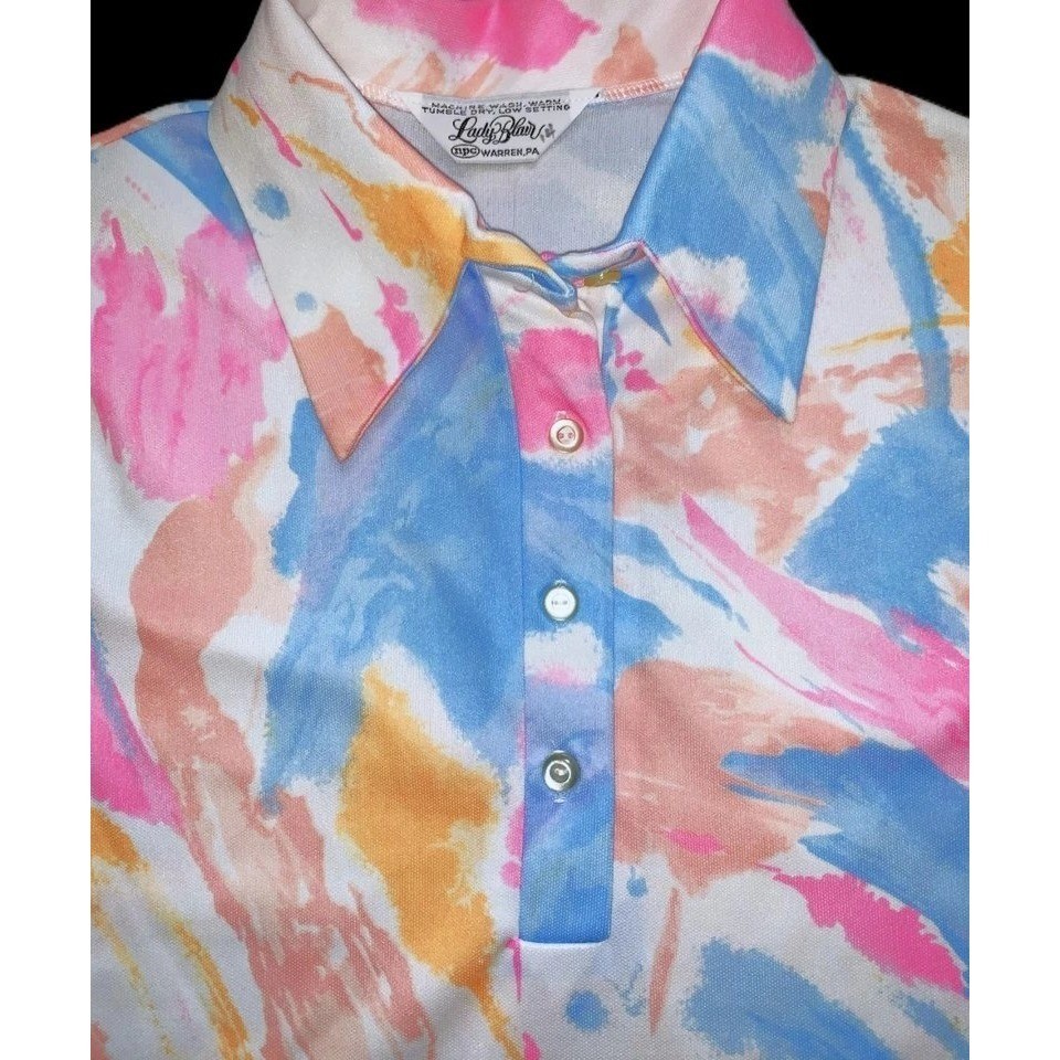 Vtg Lady Blair Golf Casual Polo Shirt Top 70s Poly Knit Pullover Unisex 38 Chest