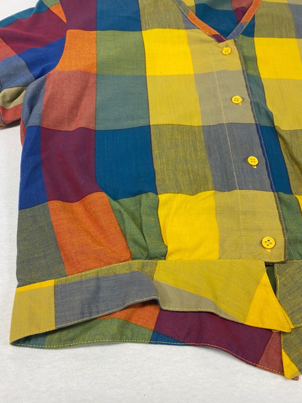 Vintage Patchwork Plaid Shirt 60s 70s BonJour Hippie Top Colorful Retro Mod Boho