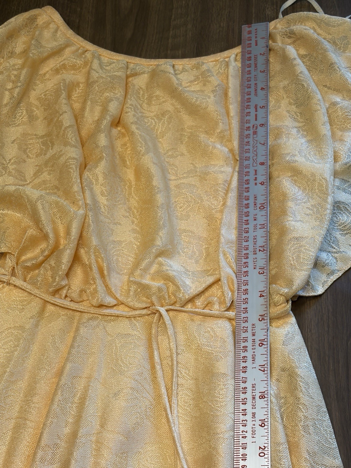 Vtg 70s-80’s Gold Rose Overlay Blouson Maxi Dress Floral Prairie Romantic