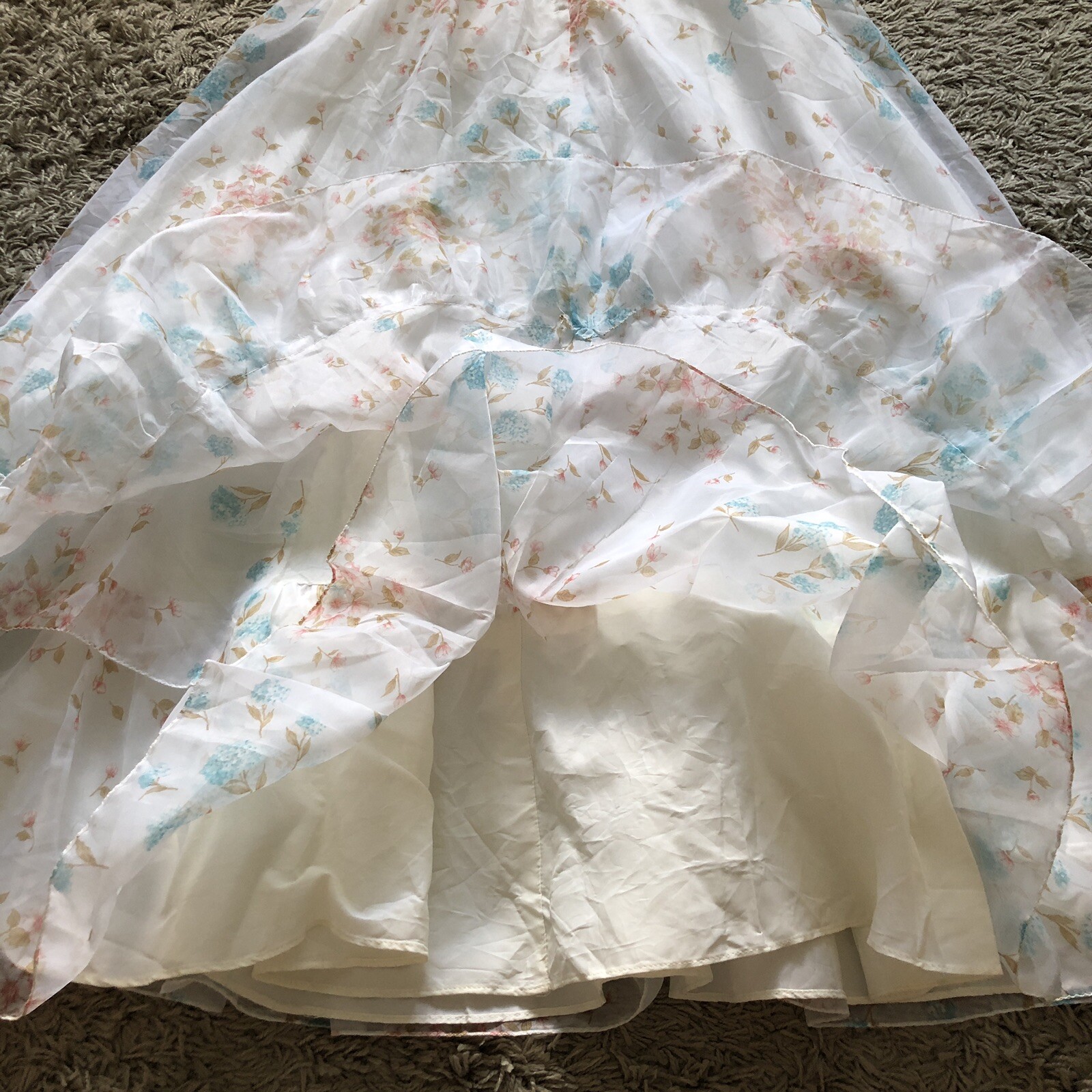 ILGWU Maxi Dress Ruffles Brunch Prom Gown Floral Easter Bridal Prairie Vintage