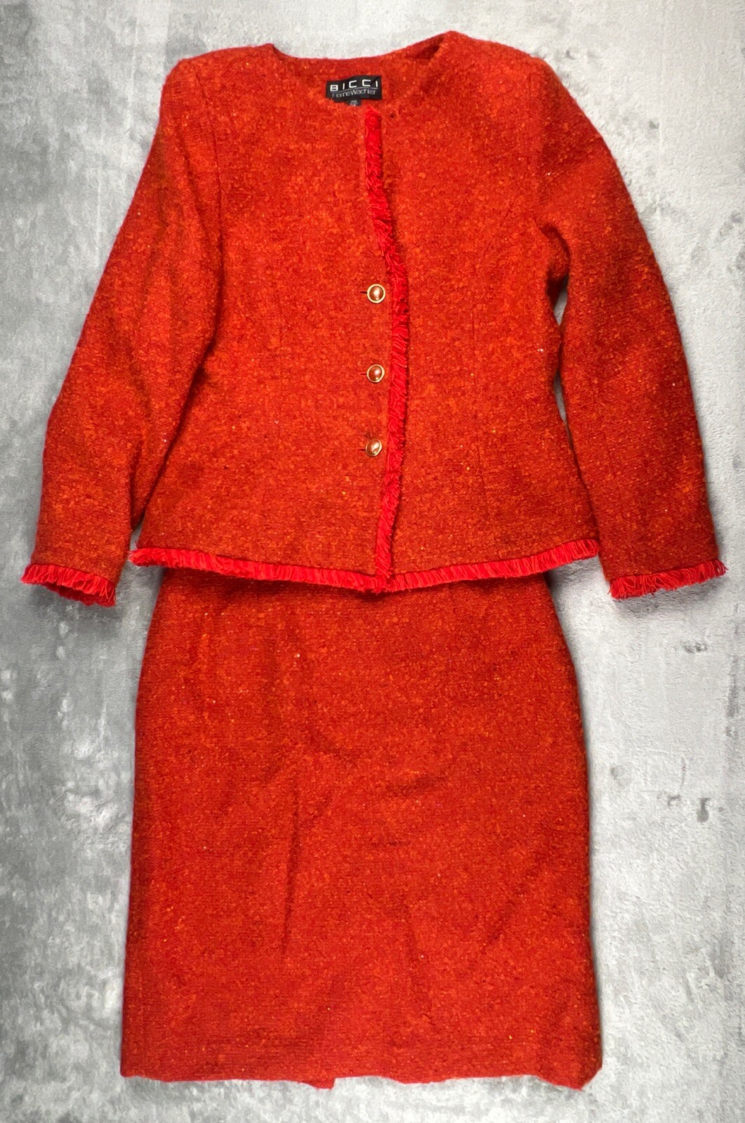 VTG Florine Wachter Bicci Skirt Suit Set Womens 12 Wool Mohair Red Jackie O