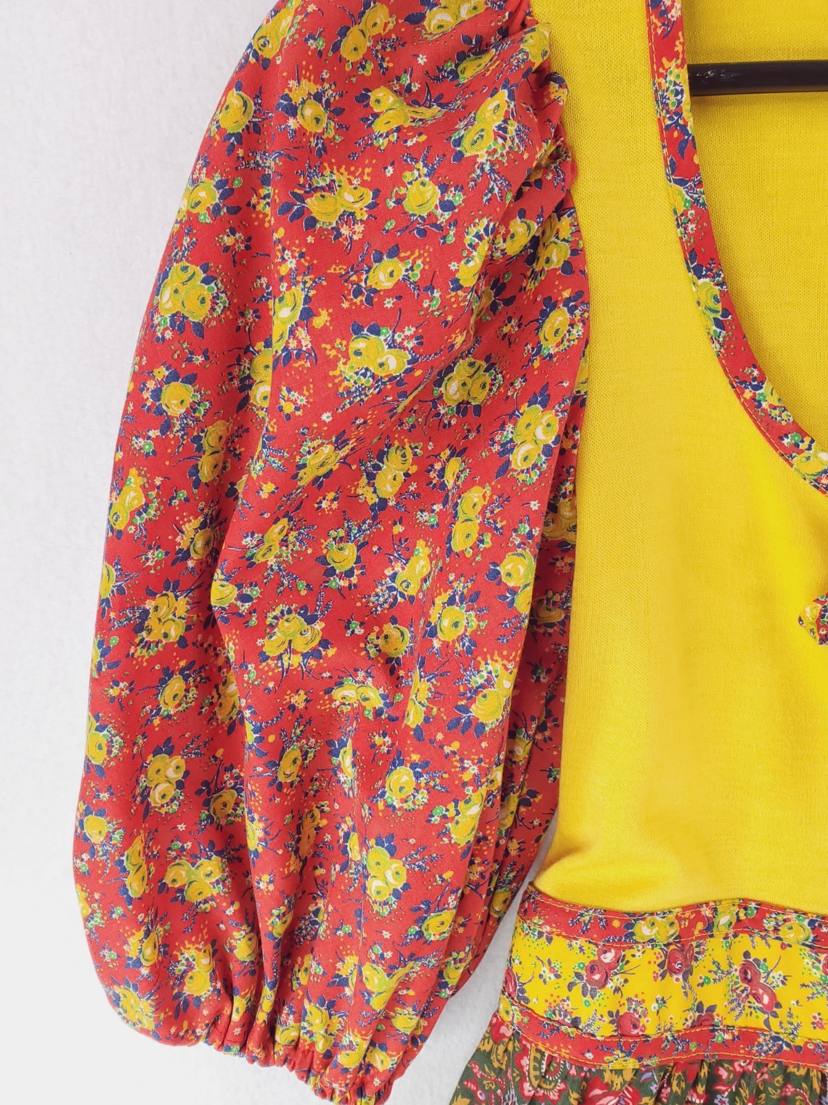 Vintage Jody T Prairie Dress Womens 9 Red Yellow Floral Patchwork Calico 70s