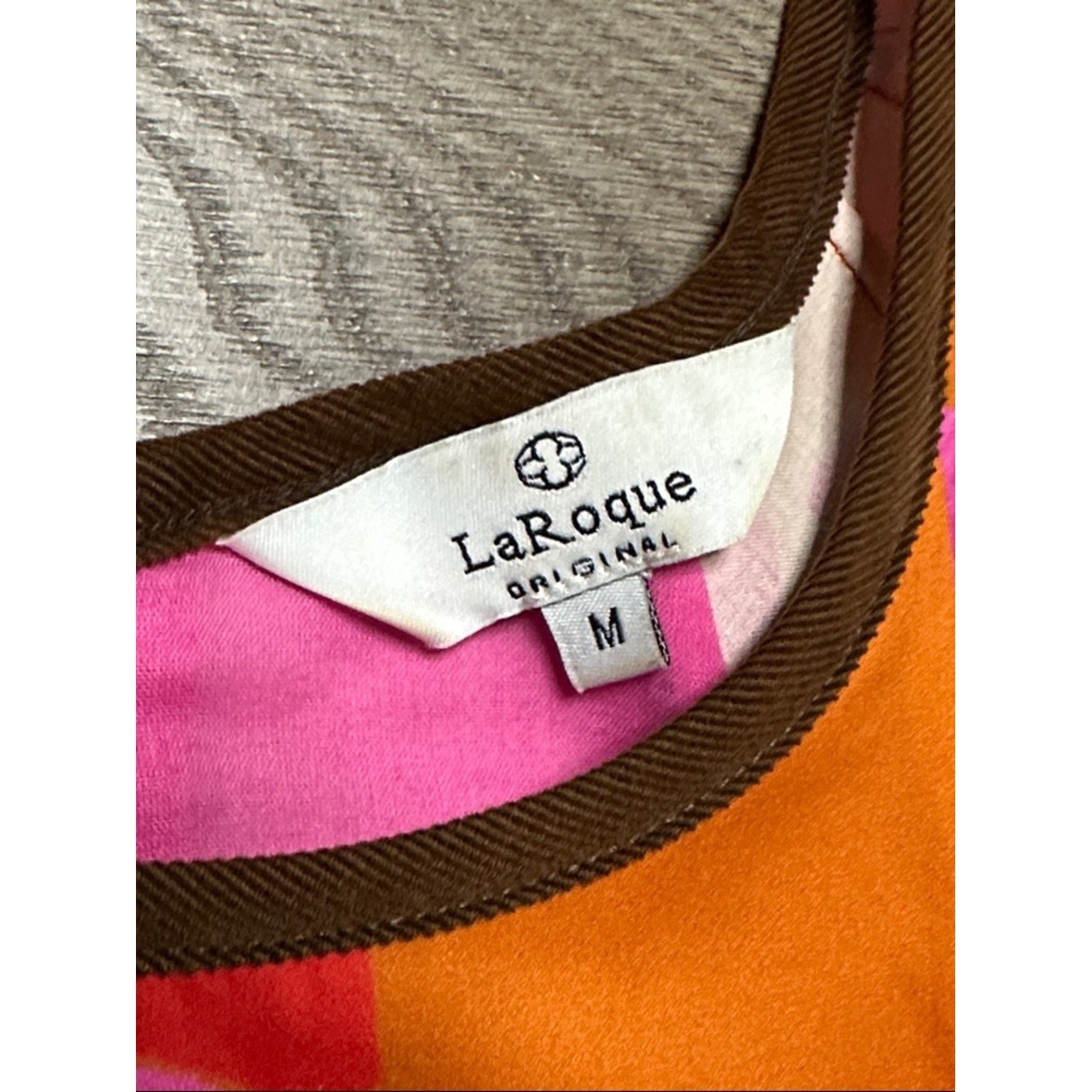 LaRoque Juliette Retro Mini Pocket Dress Puff Sleeves Orange Pink Groovy Medium