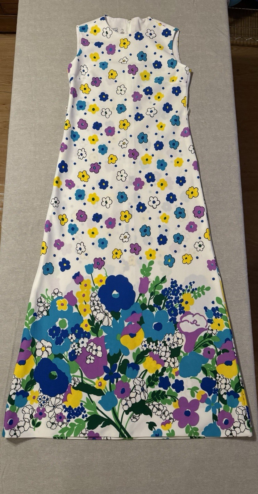 Vintage 60s 70s L’Aiglon Original Floral Maxi Dress Size 8 Mod Boho Border Print