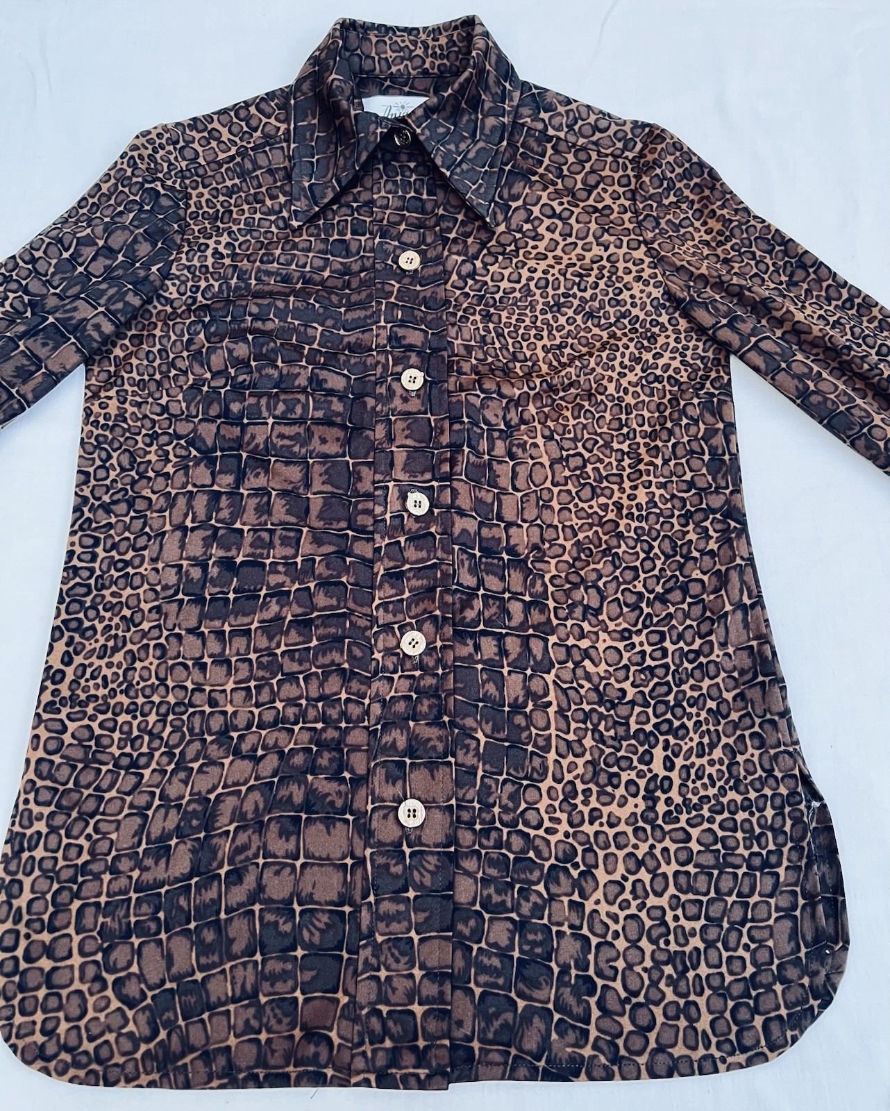 Vintage 70s Crocodile Rock Disco Anjac Dagger Collar Blouse Sz 6 Groovy Retro