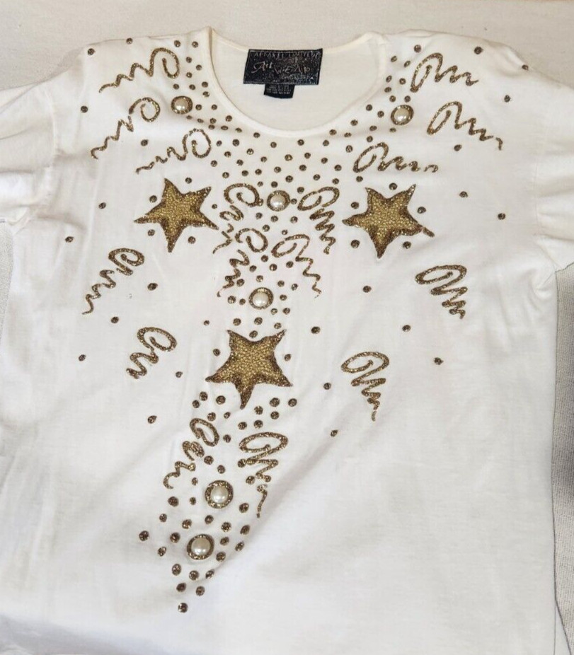 VTG Apparel Limited Art Wear One SZ Gold Puffy Paint Outfit Glam Kitsch Shirt